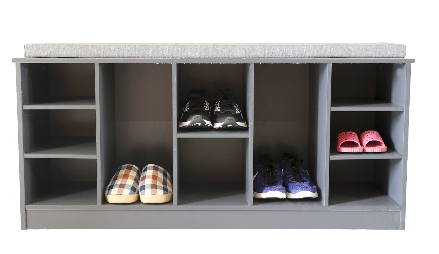 Wooden Shoe Cubicle Storage Entryway Bench with Soft Cushion for Seating