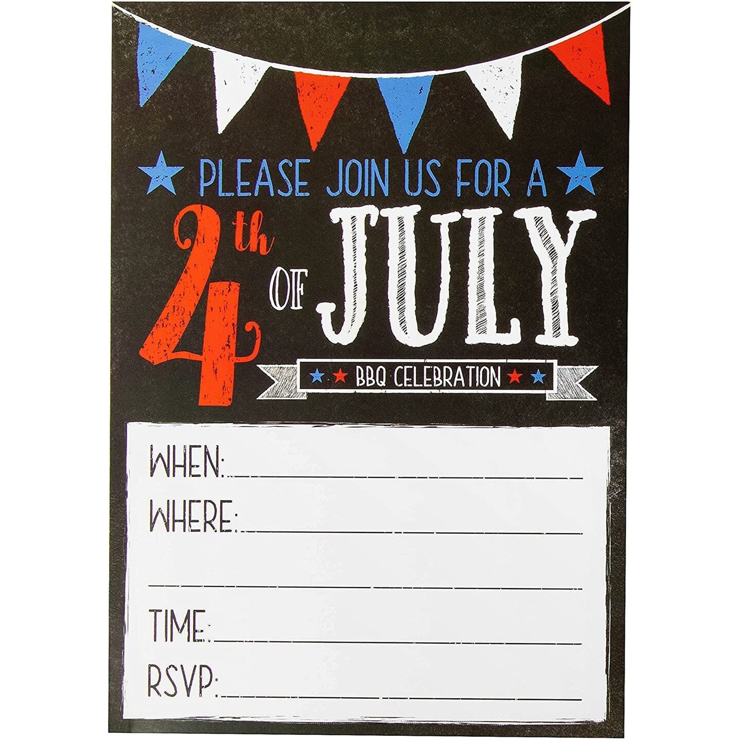 4th of July Invitations with Envelopes, Patriotic Party (5x7 In)