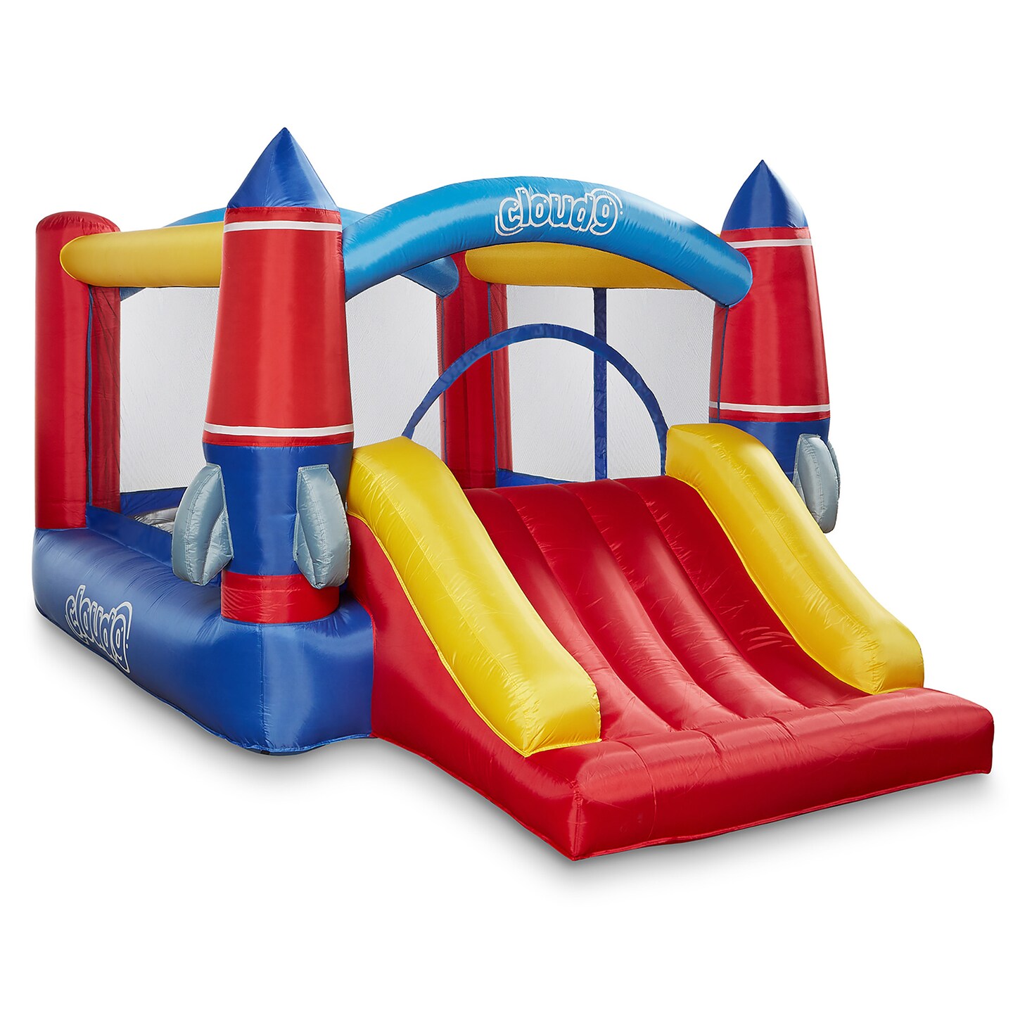 Cloud 9 Inflatable Bounce House and Blower, Rocket Theme Bouncer for Kids with Slide, Includes Stakes and Repair Patches