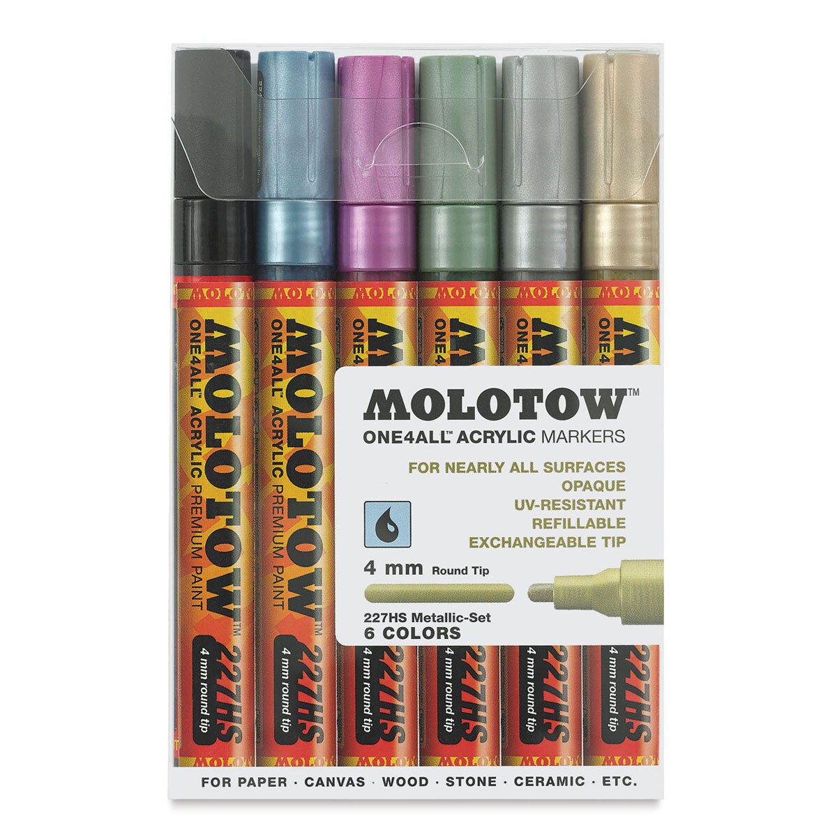 Molotow One4All Acrylic Markers - Metallic Colors, 4 mm, Set of 6