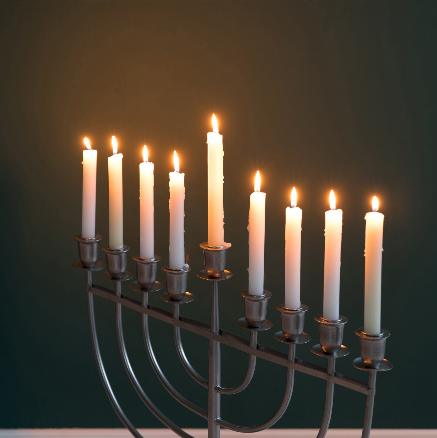 Modern Solid Metal Judaica Hanukkah Menorah 9 Branched Candelabra