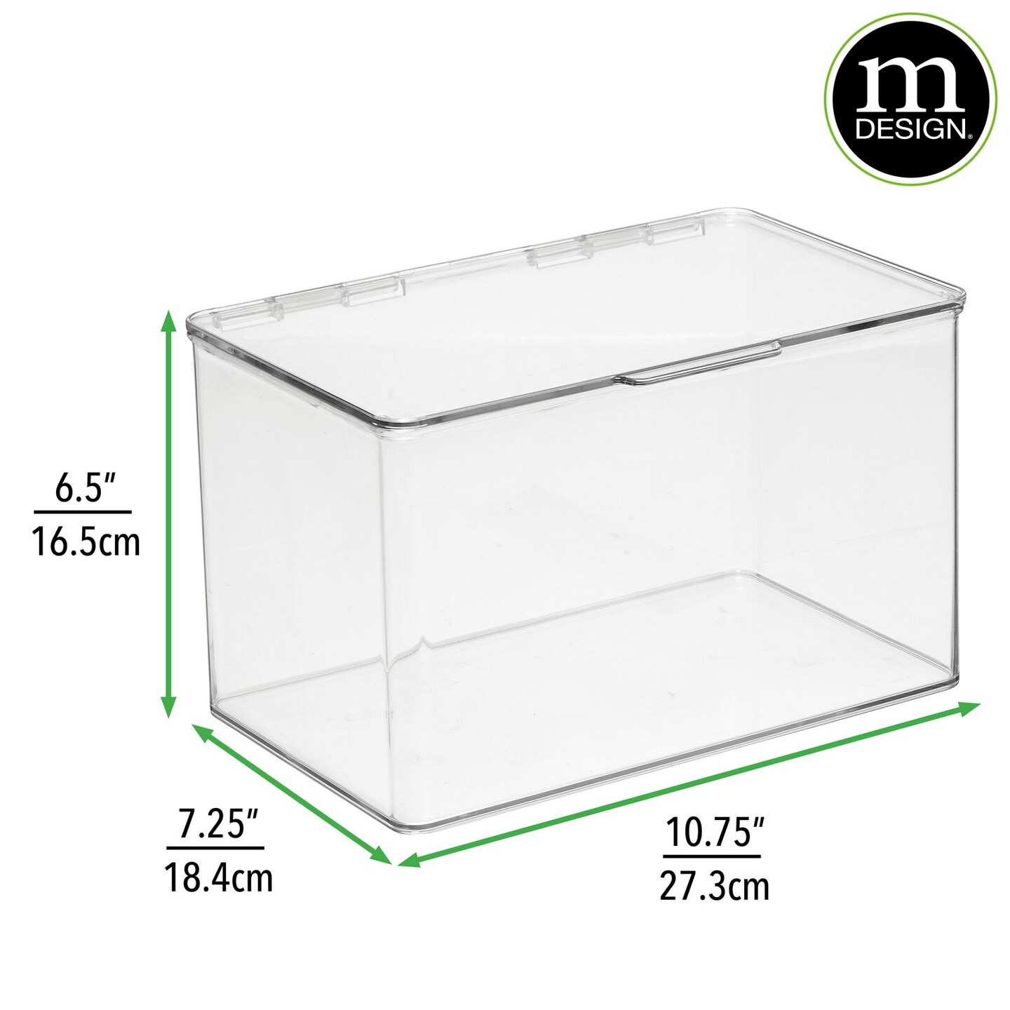 4ct mDesign Plastic Bath Stacking Storage Organizer Box, Hinged Lid, 4 Pack, Clear