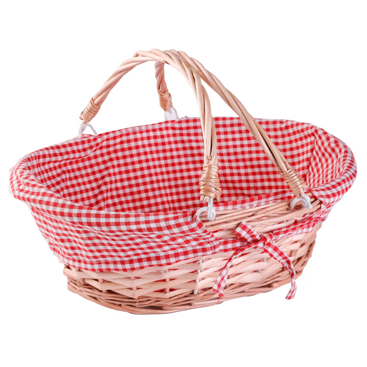 Wicker Willow Picnic Basket with Double Drop-Down Handles - Perfect as Gift basket for all Occasions like Halloween, Thanksgiving and Easter, with Liner