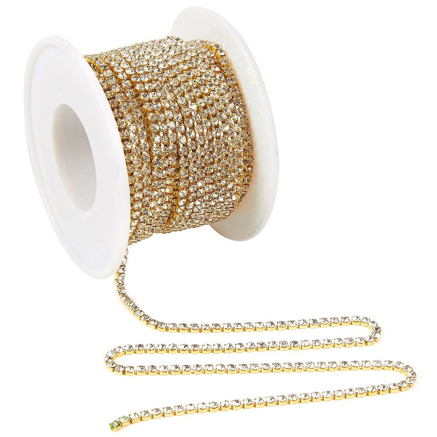 Crystal Rhinestone with Gold Chain for Sewing and Crafts, 5 Rows (4 mm, 3 Yards)