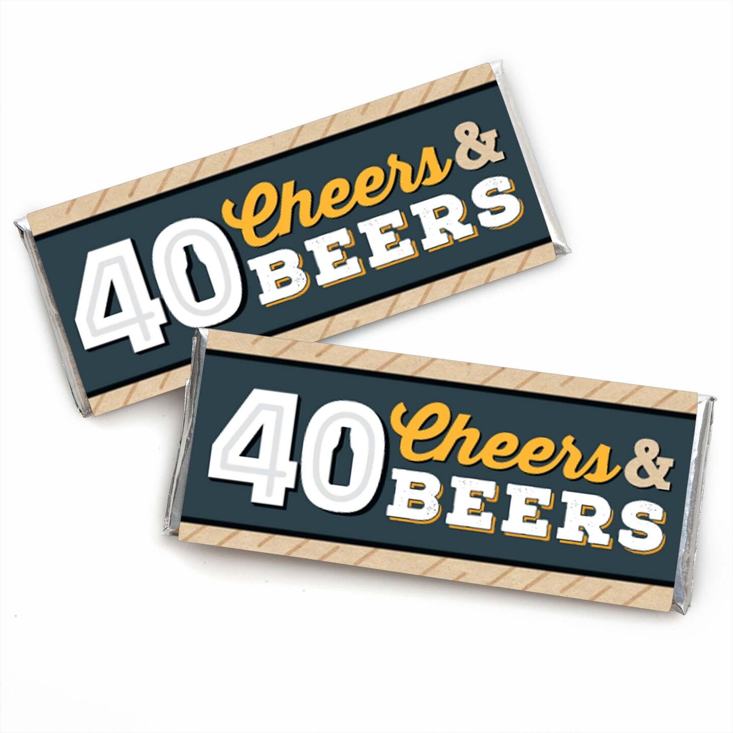 Big Dot of Happiness Cheers and Beers to 40 Years - Candy Bar Wrapper 40th Birthday Party Favors - Set of 24