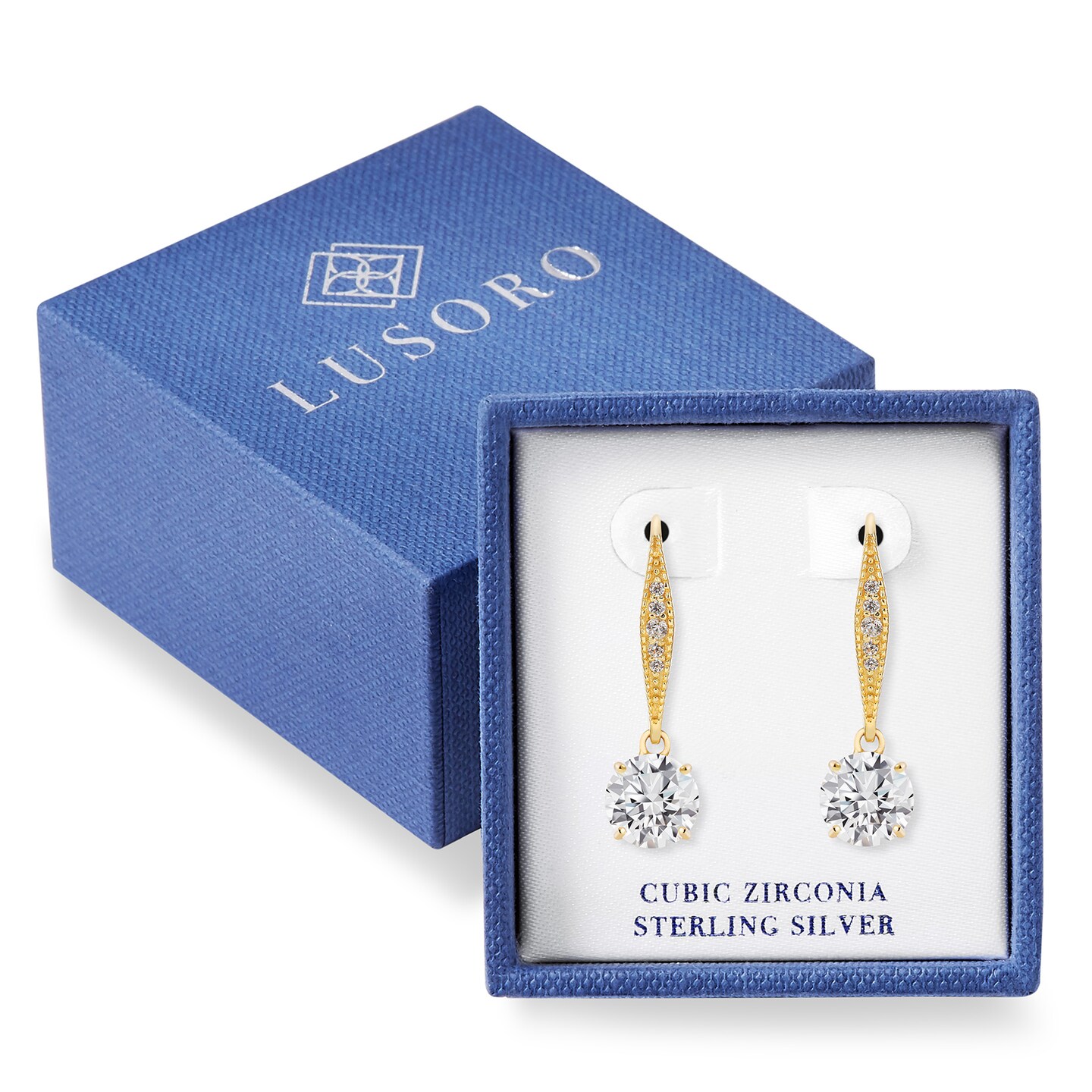 Lusoro 925 Sterling Silver Round AAA Cubic Zirconia, Pave Leverback Dangle Earrings