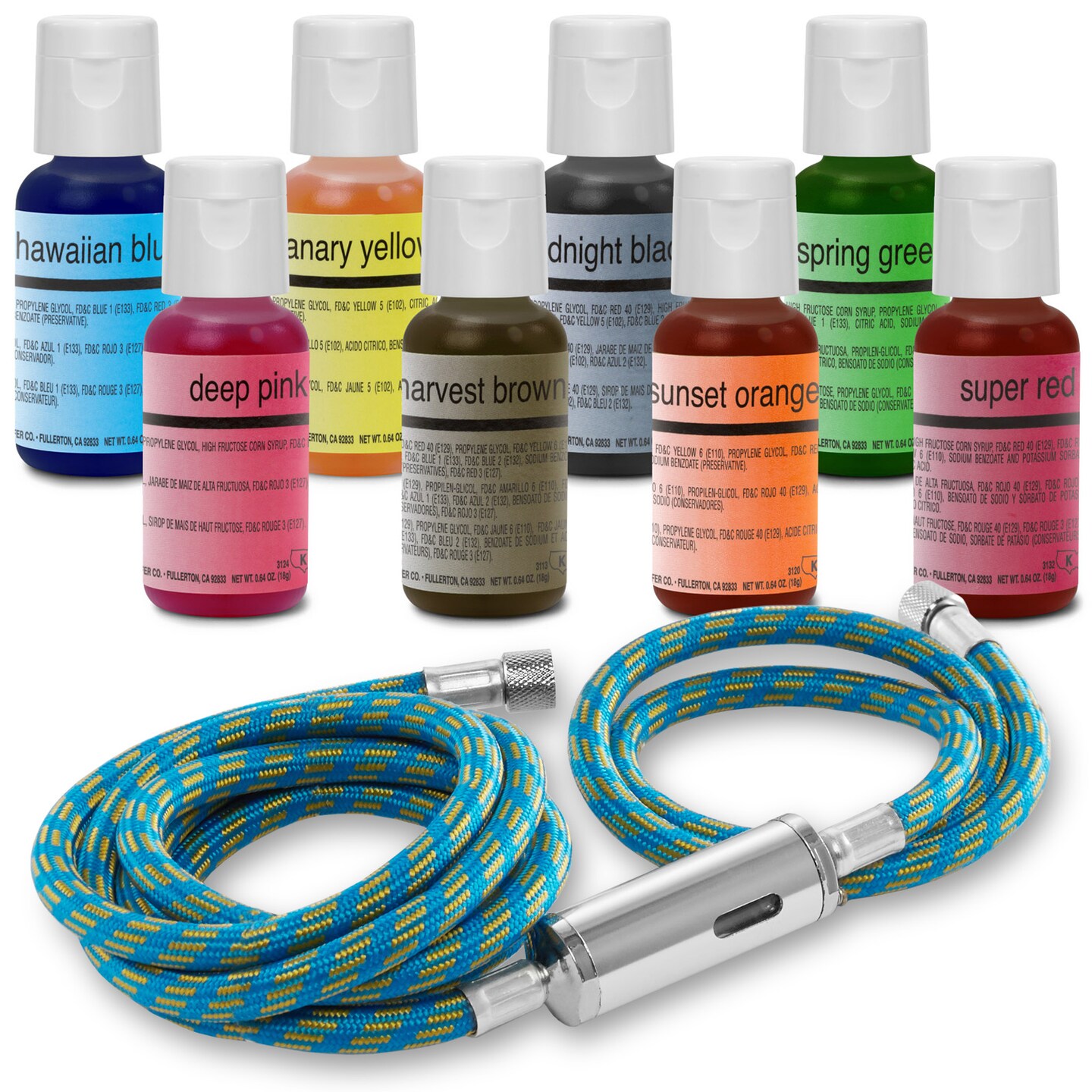 PointZero Airbrush Cake Decorating Kit - Airbrushing Set Includes Air Compressor, Hose, Gravity Feed Dual-Action Airbrush, Set of 8 Food Colors