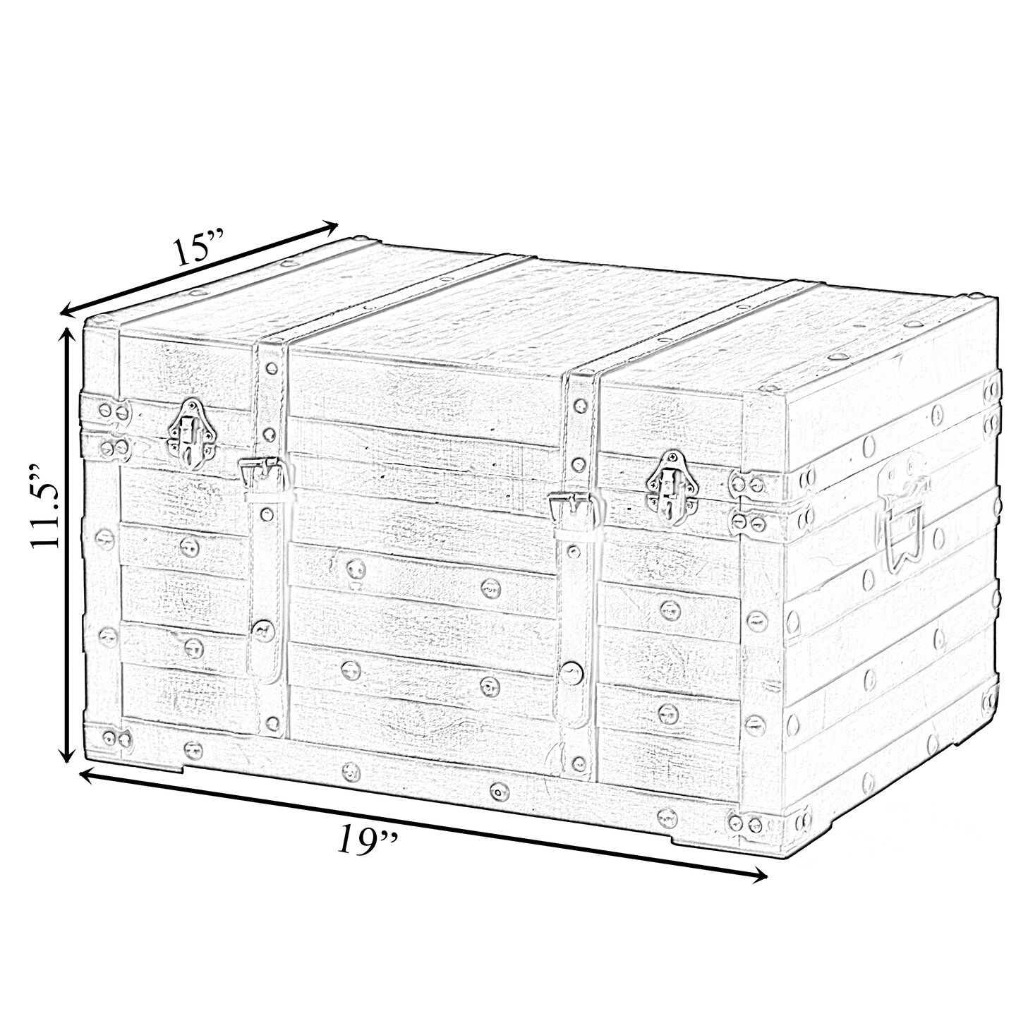Wooden Brown Storage Trunk with Faux Leather Straps and Handles