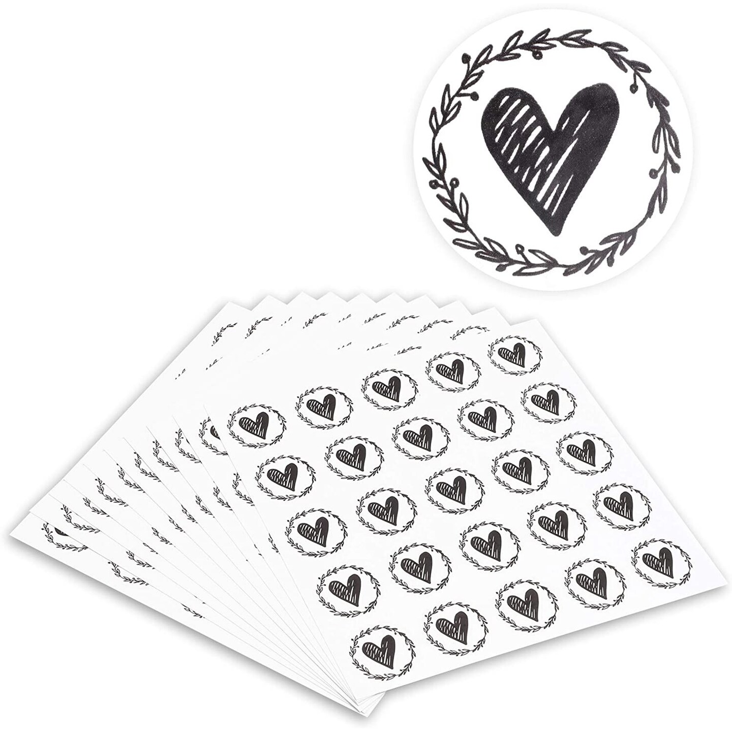 250-Pack Heart Stickers for Greeting Cards, Envelope Stickers for