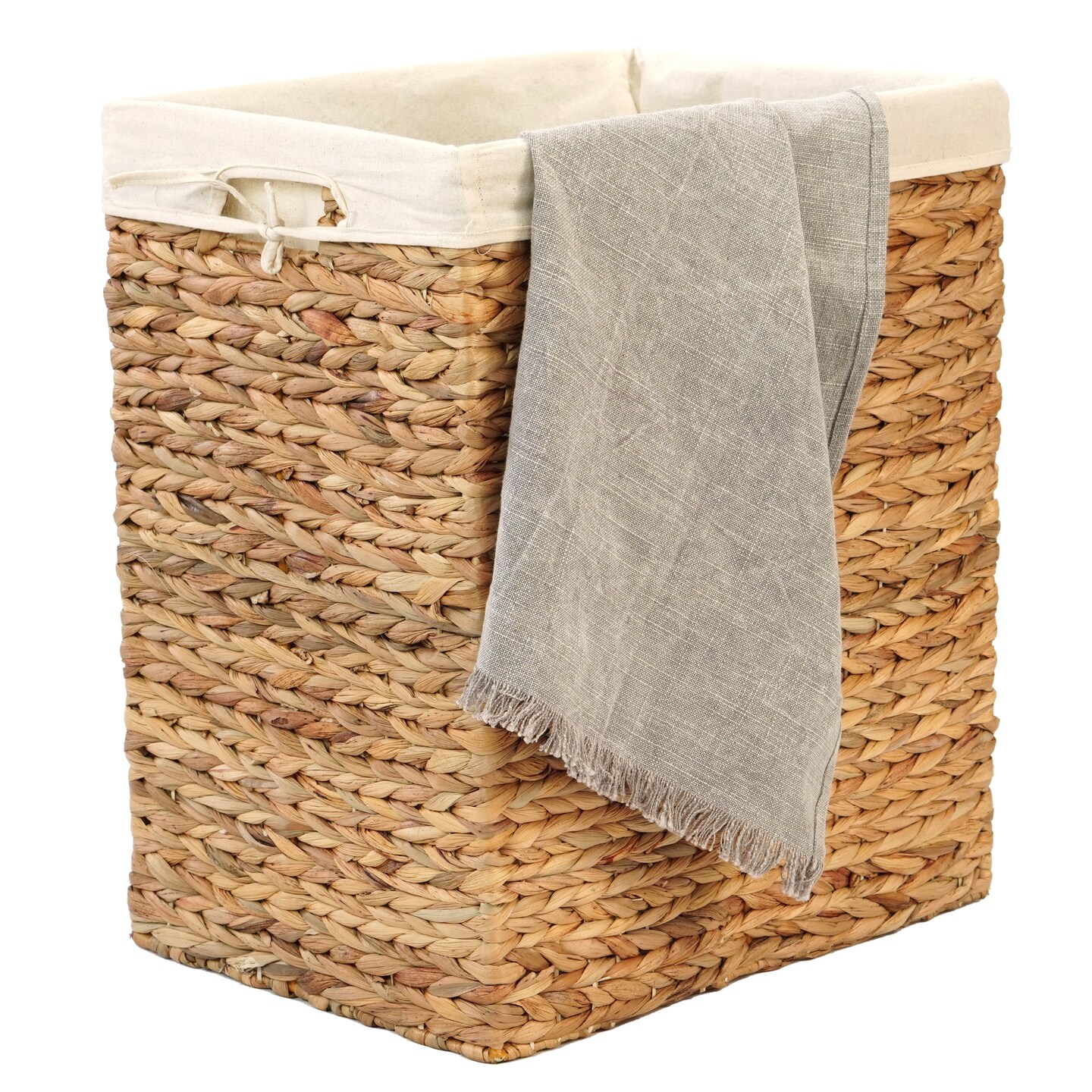 Handmade Rectangular Water Hyacinth Wicker Laundry Hamper with Lid Natural