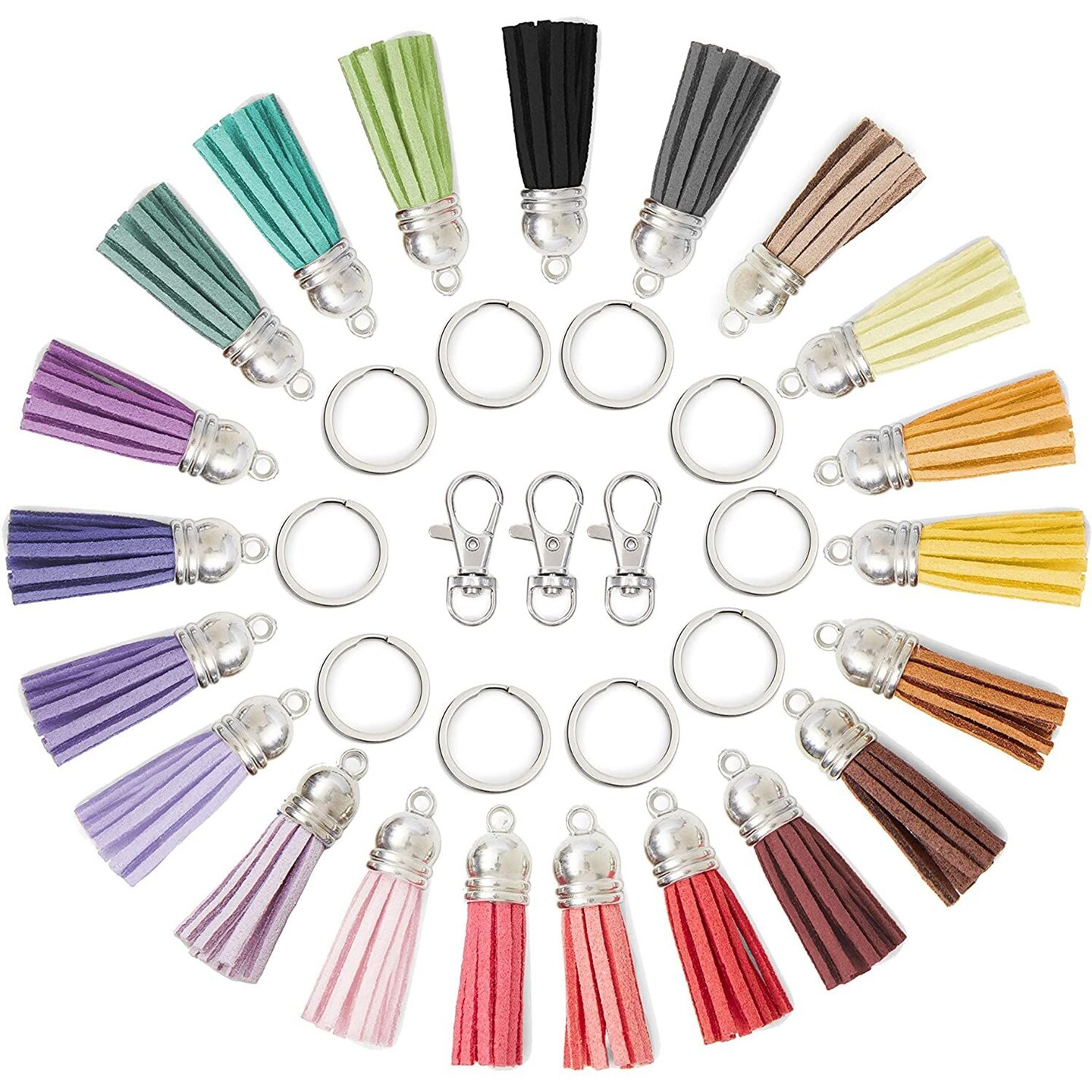 Leather Tassel Keychain Kit with Swivel Hooks and Key Rings (25 Colors, 150 Pieces)