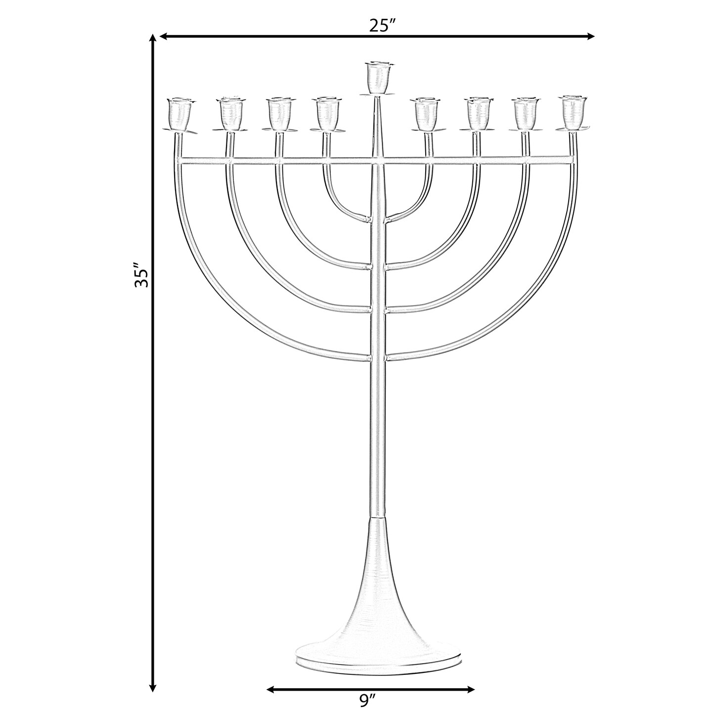 Modern Solid Metal Judaica Hanukkah Menorah 9 Branched Candelabra