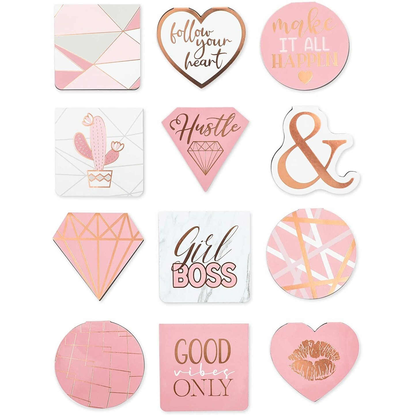 Magnetic Bookmarks with Inspirational Quotes, Rose Gold Foil Page Clips (12 Pieces)
