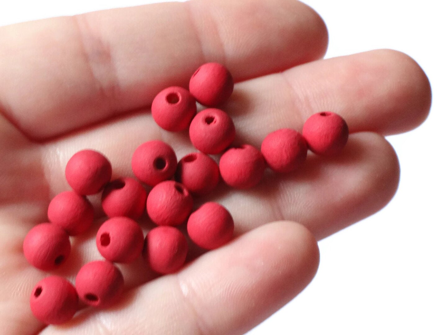 Red Round Wooden Beads, Red Wooden Balls, Red Wood Beads, Red Wood Balls,  8x7mm/ Ø 2mm - 50 pcs