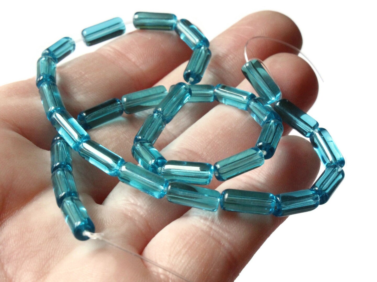10mm Turquoise Blue Glass Tube Beads Transparent Beads 12.5 Inch Bead Strand Loose Beads