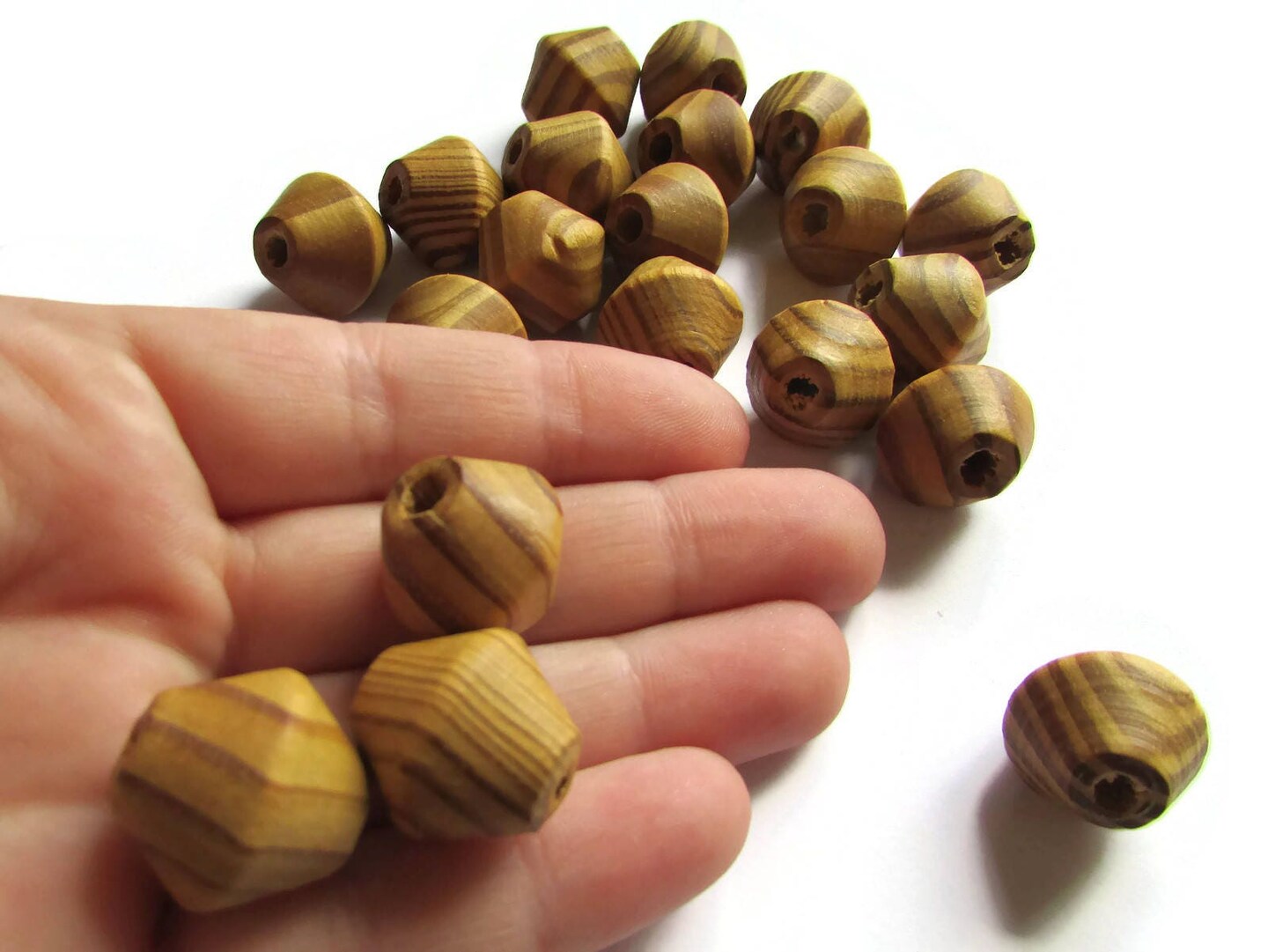 20 17mm Large Brown Wooden Bicone Beads bH3