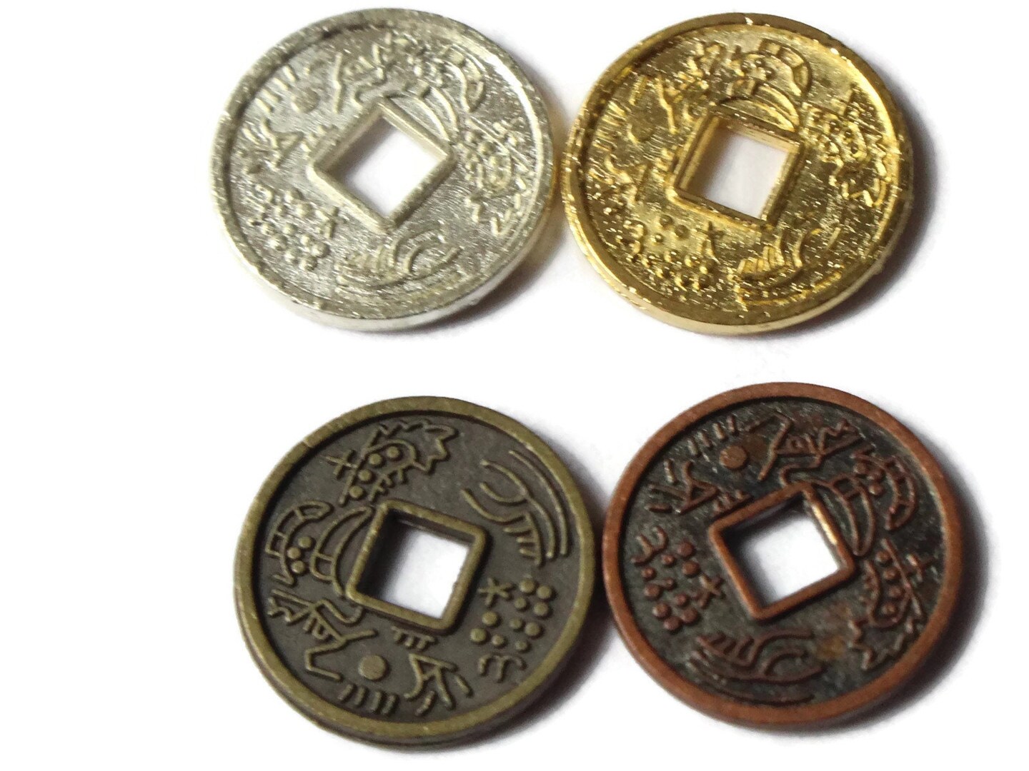 30 10mm Mixed Chinese Coin Beads Flat Round Miniature Replica Money with KangXi
