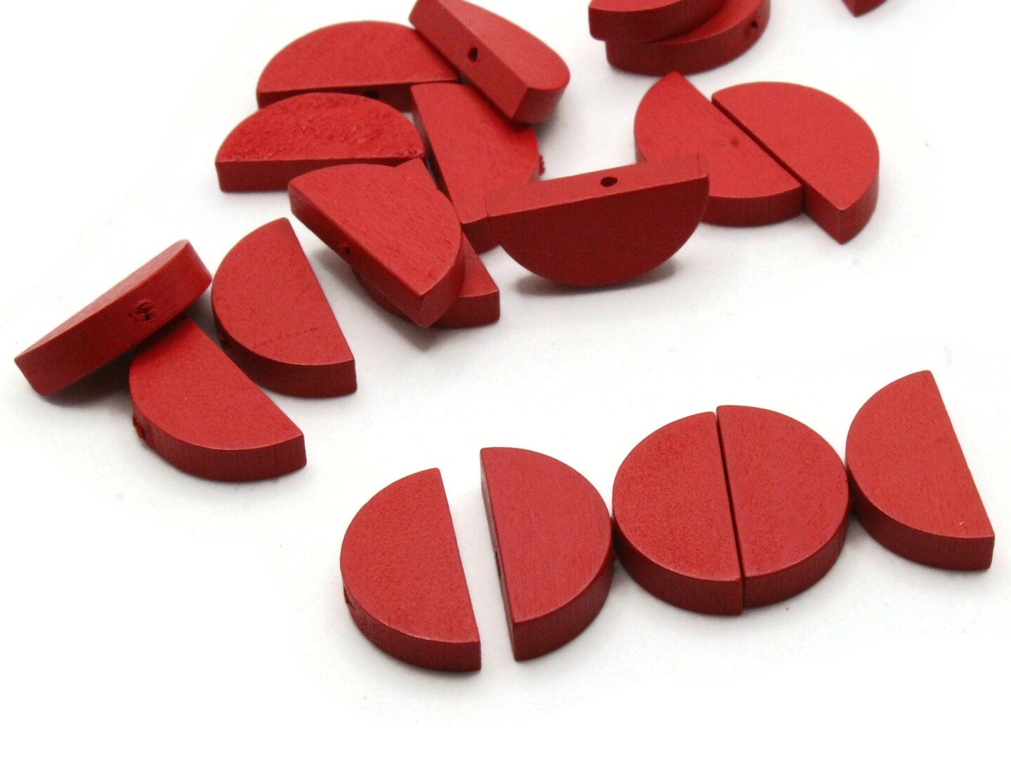 30 20mm Red Semi-Circle Half Coin Wood Beads