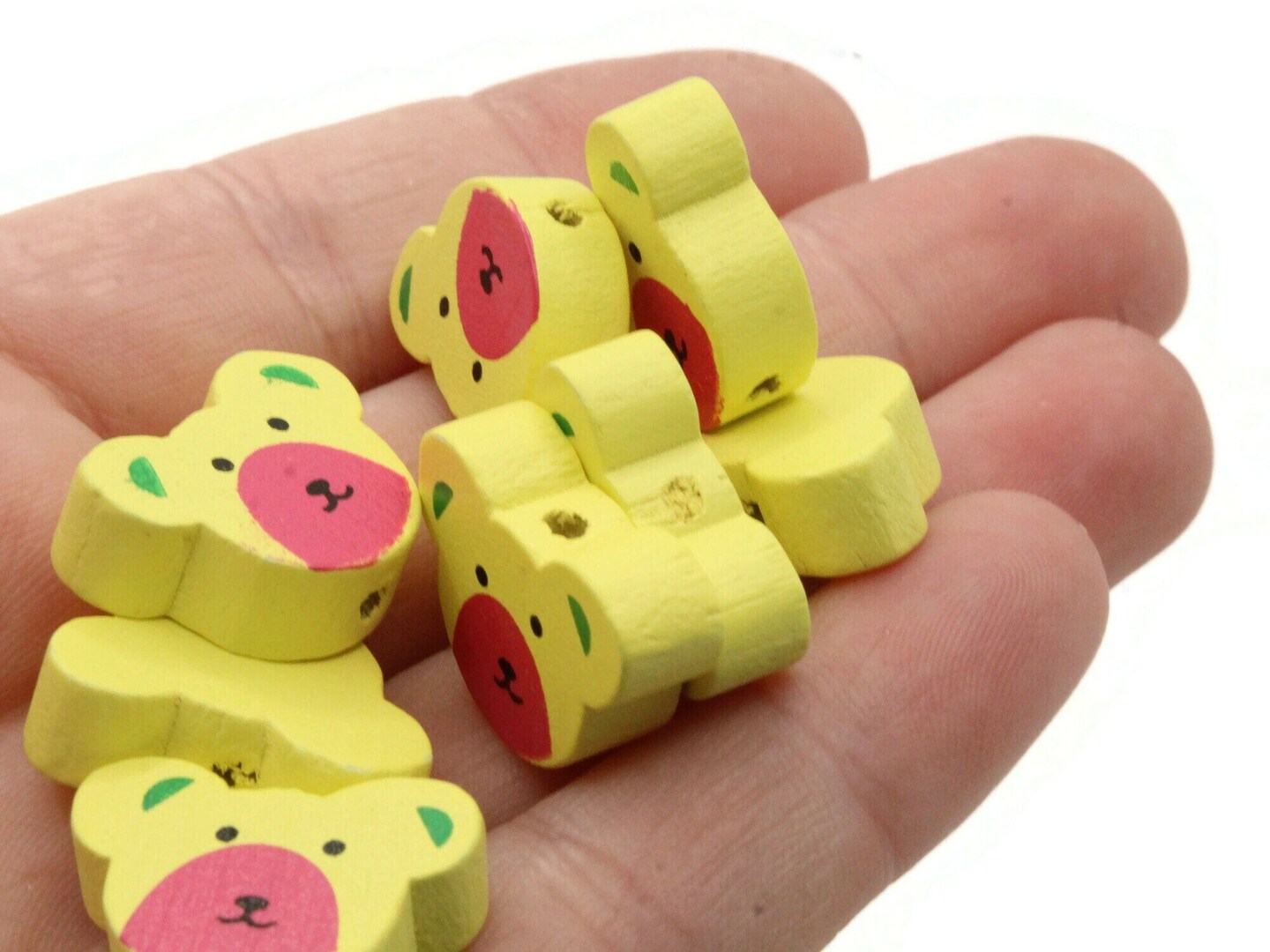 12 15mm Yellow and Pink Wooden Teddy Bear Beads