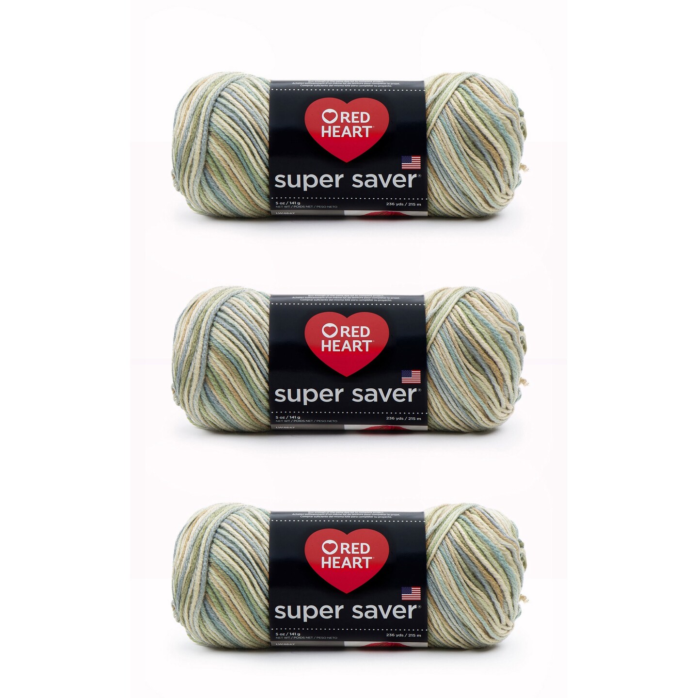 Red Heart Super Saver Aspen Print Yarn - 3 Pack of 141g/5oz - Acrylic - 4 Medium (Worsted) - 236 Yards - Knitting/Crochet
