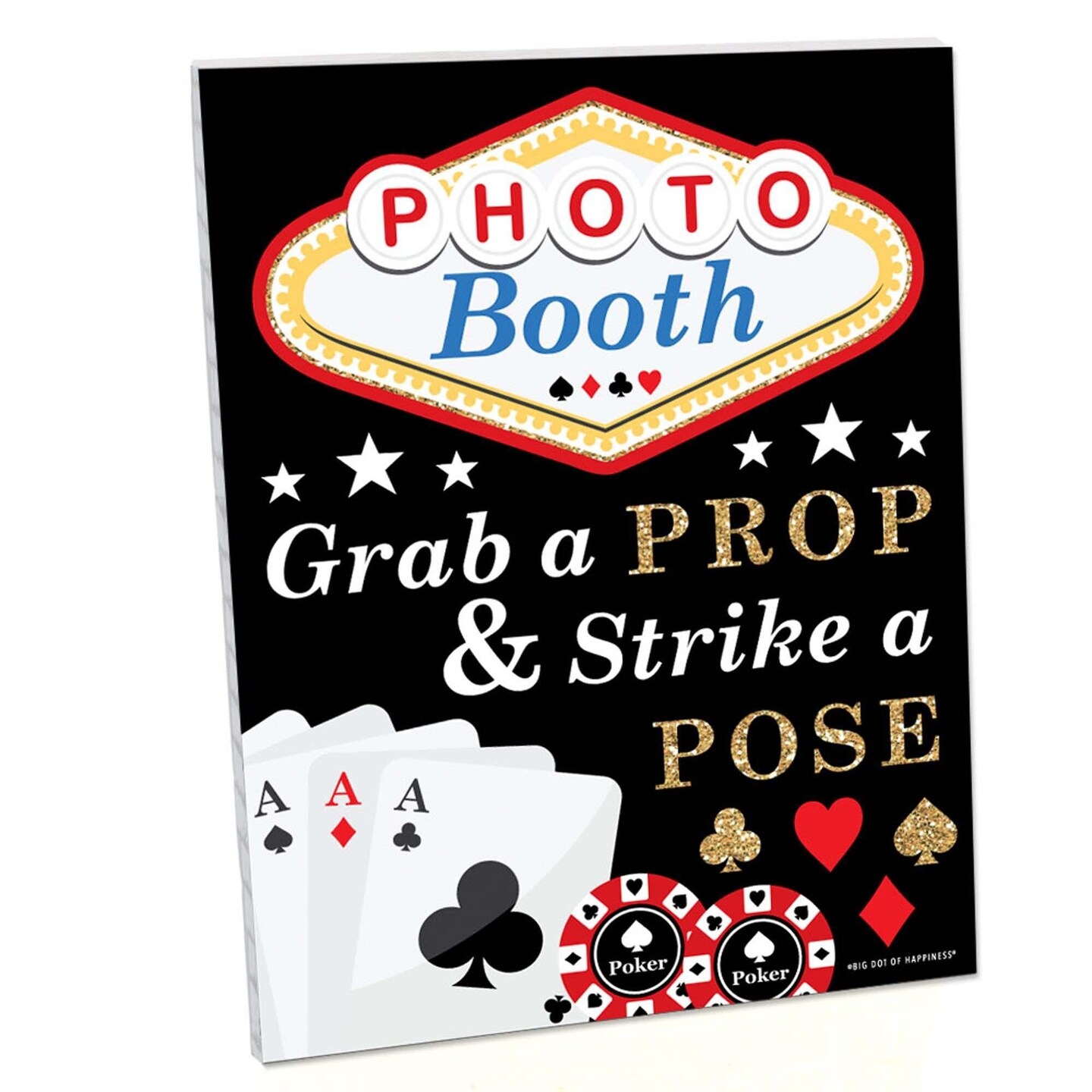 Big Dot of Happiness Las Vegas Photo Booth Sign - Casino Party Decor - Printed on Sturdy Plastic Material - 10.5 x 13.75" - Sign with Stand - 1 Piece