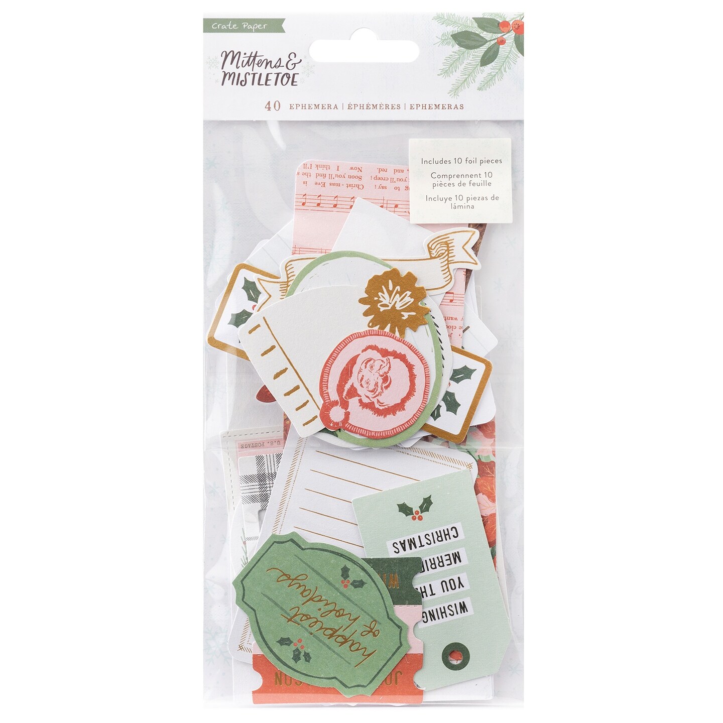 Mittens &#x26; Mistletoe Ephemera Die-Cuts 40/Pkg-Journaling W/Gold Foil Accents