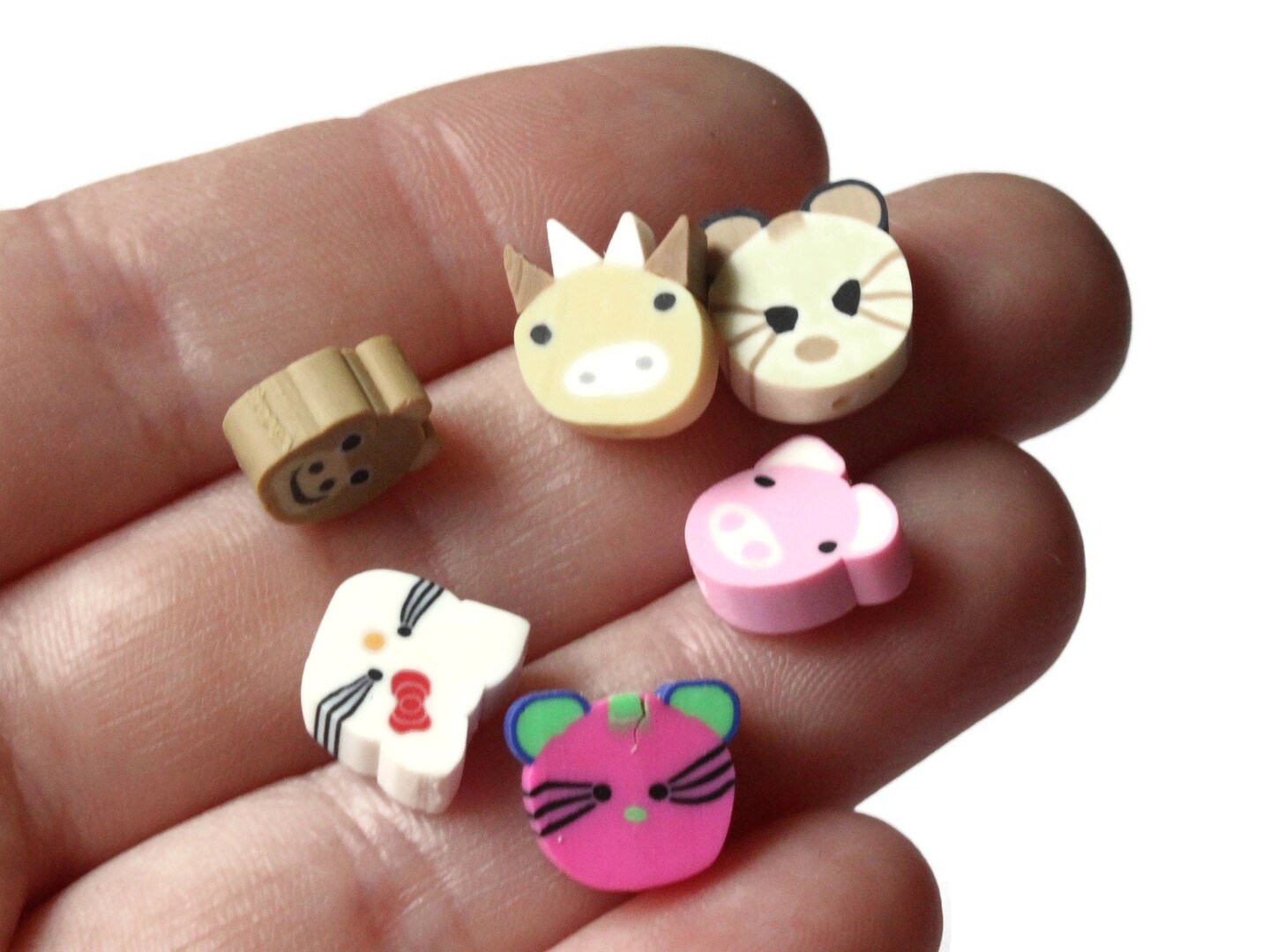 20 Mixed Animal Head Beads Assorted Polymer Clay Beads Cute Zoo Beads