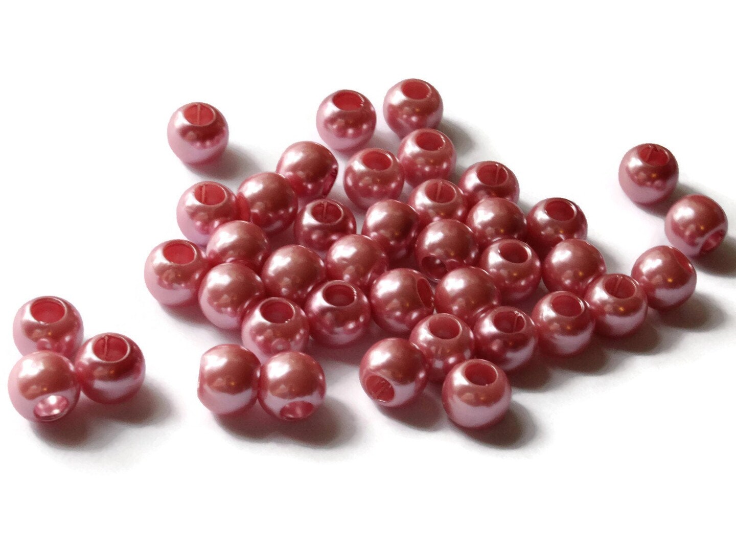 40 12mm Large Hole Pink Pearls Plastic Pearl Beads Faux Pearl Beads bH3