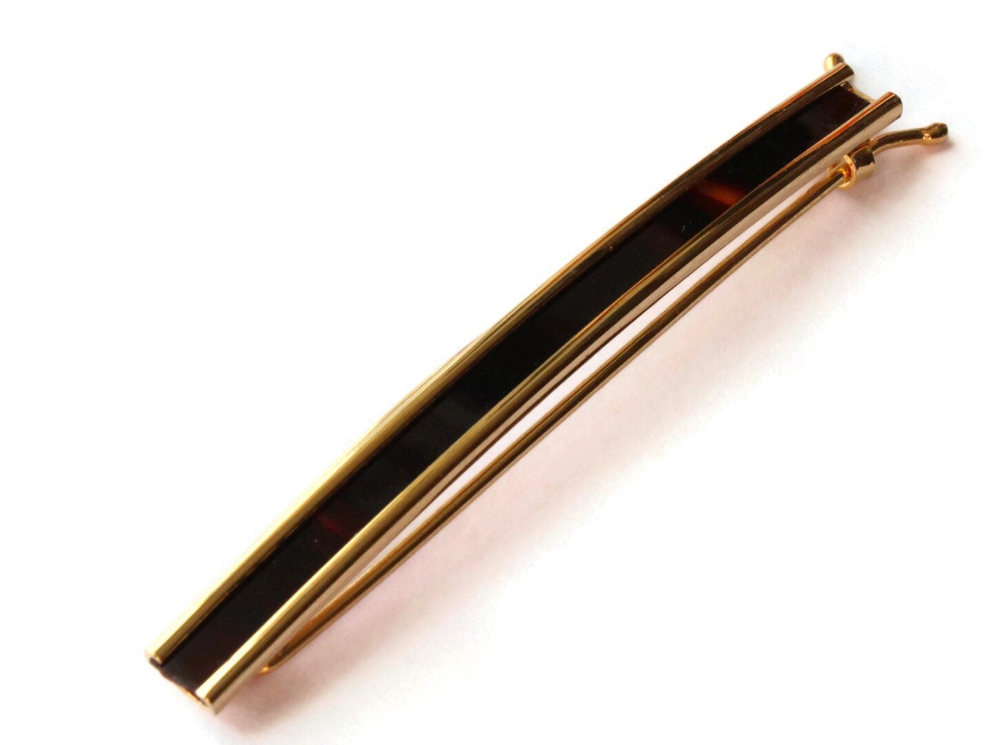 Vintage Tortoise Shell Barrette - Gold Finished Hair Clip Fashion Accessory from the 1950s or 1960s
