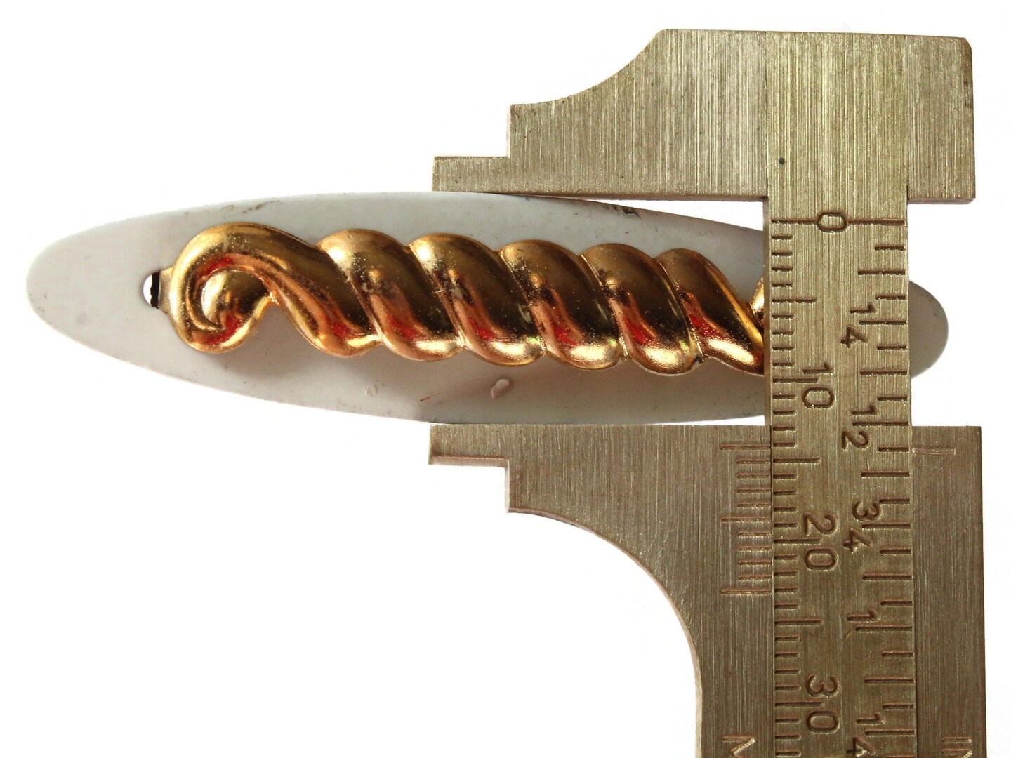 60mm Vintage White Enamel and Golden Barrette Oval and Swirl Barrette