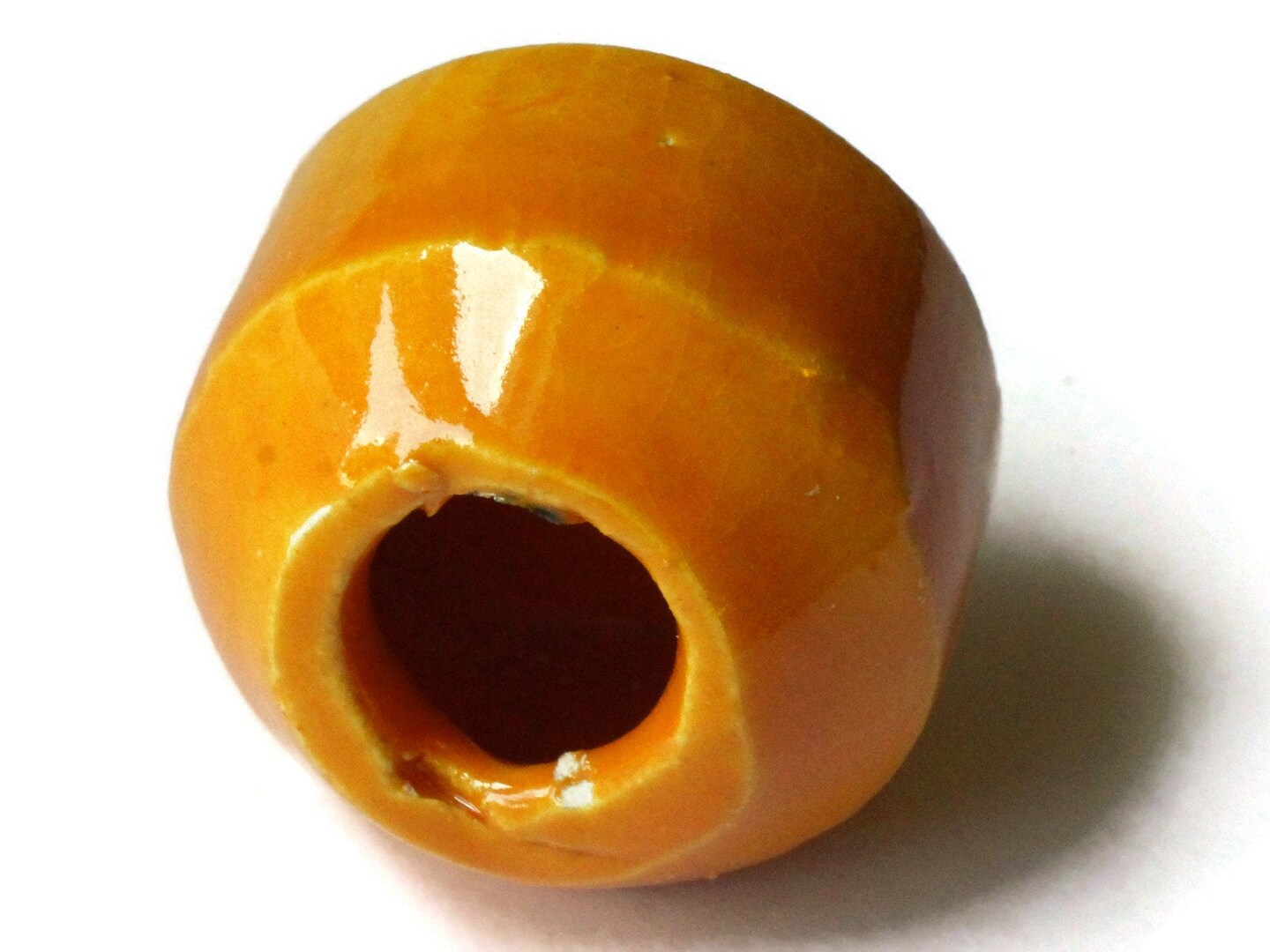 31mm Yellow Orange Banded Round Bead Vintage Macrame Ceramic Porcelain Beads