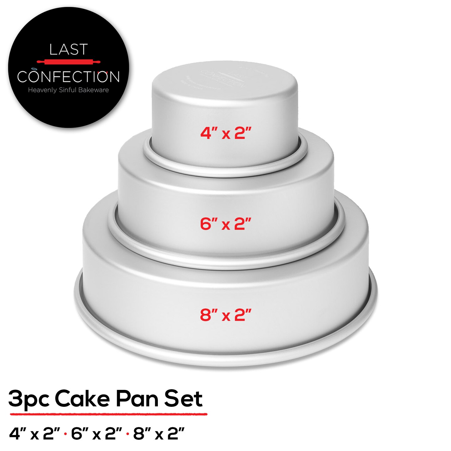 Last Confection Aluminum 3-Piece Round Cake Pan Sets - Professional Bakeware