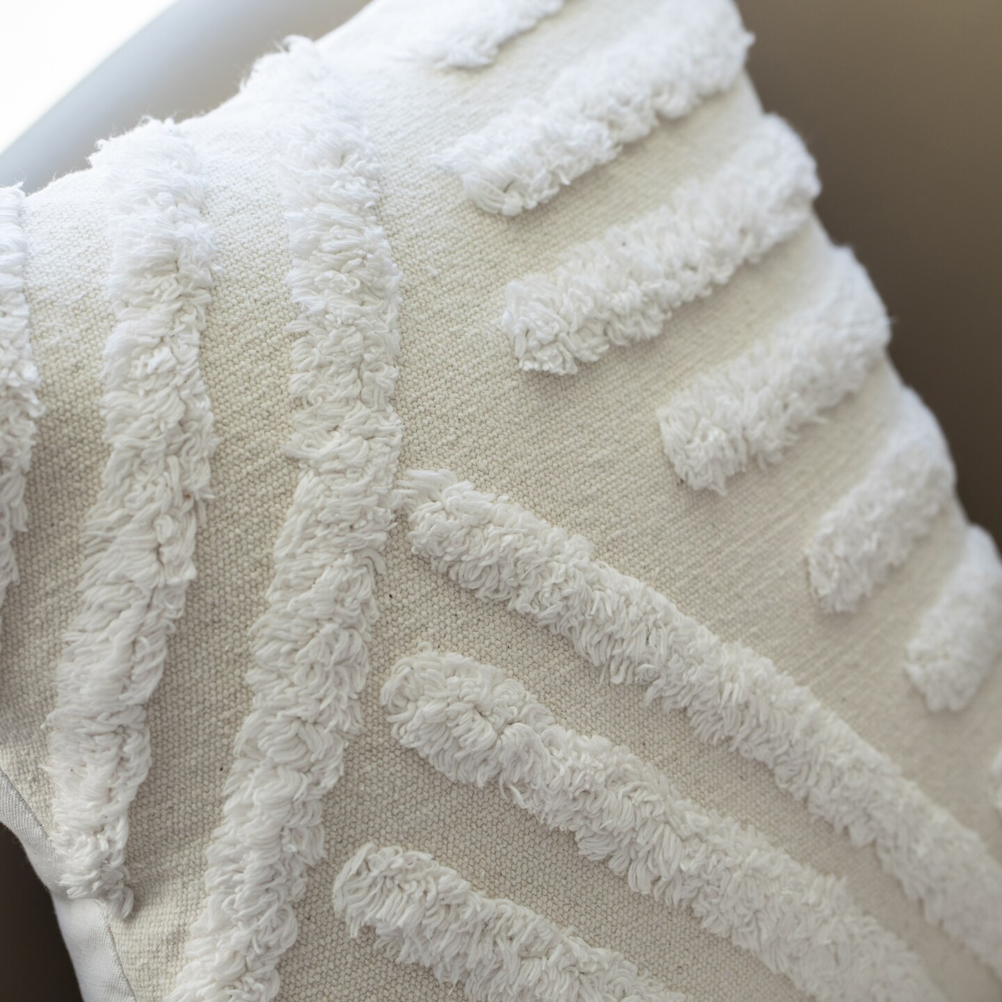 16" Handwoven Cotton Throw Pillow Cover with White Tufted Patterns and Tassel Corners