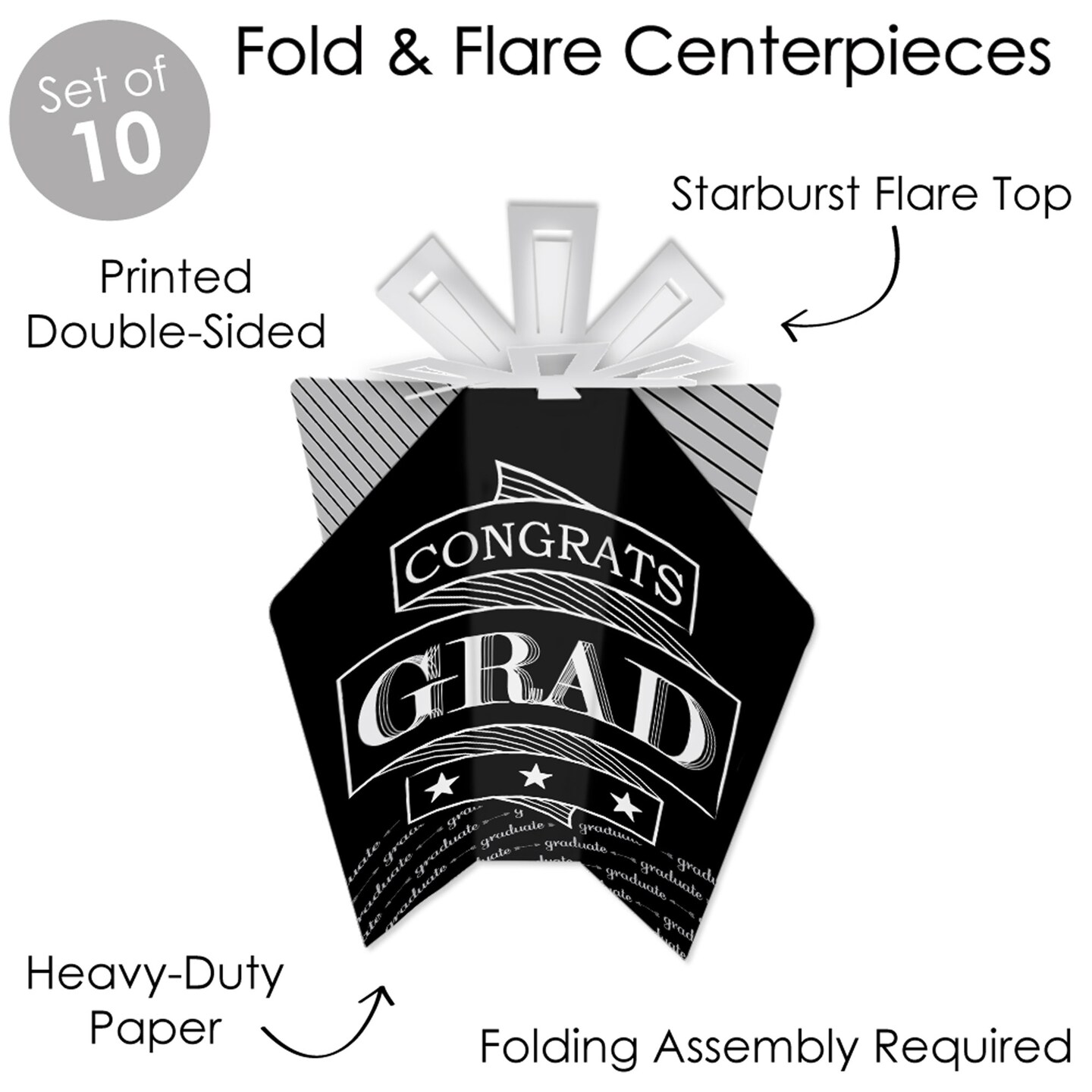 Big Dot of Happiness Graduation Cheers - Table Decorations - Graduation Party Fold and Flare Centerpieces - 10 Count