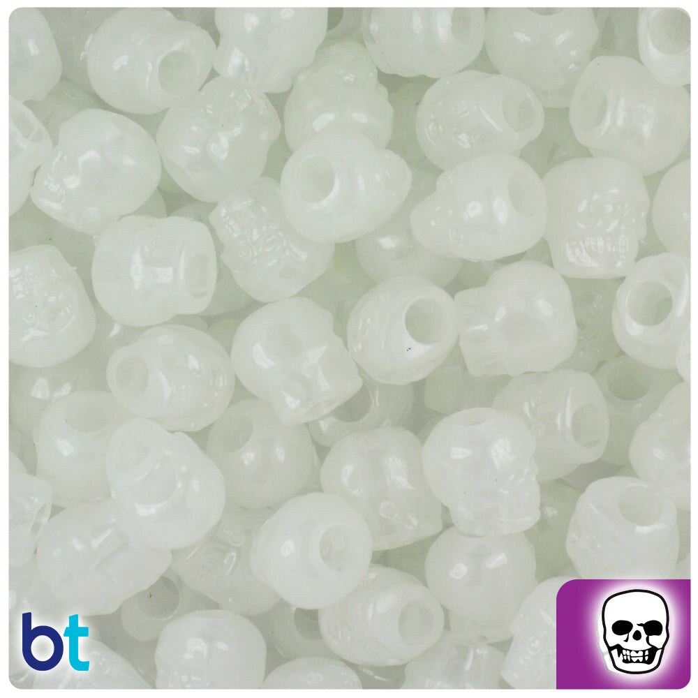 BeadTin Night Glow-in-the-Dark 11mm Skull Plastic Pony Beads (150pcs)
