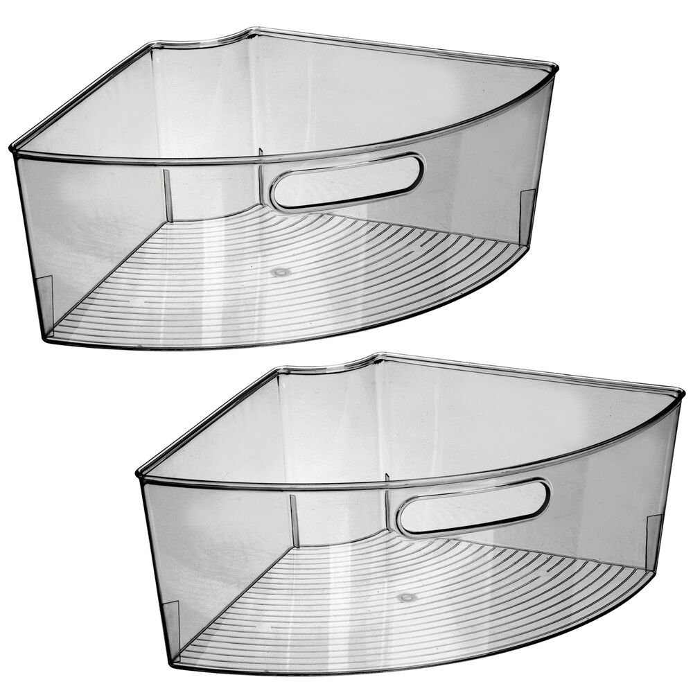 mDesign Plastic Lazy Susan Organizer Bins with Handle for Kitchen