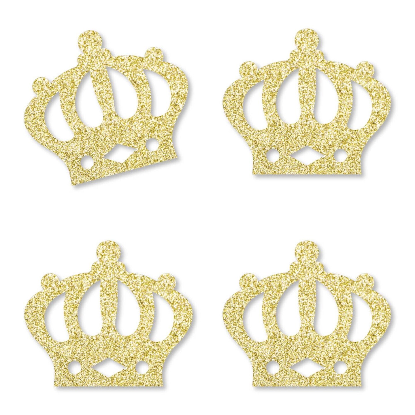 Big Dot of Happiness Gold Glitter Prince Crown - No-Mess Real Glitter Cut-Outs - Royal Prince Charming Baby Shower or Birthday Party - Set of 24