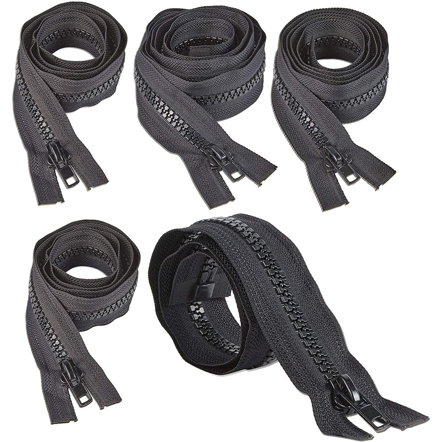Replacement #10 Zippers and Sliders for Sewing Supplies (Black, 5 Sizes, 5 Pieces)