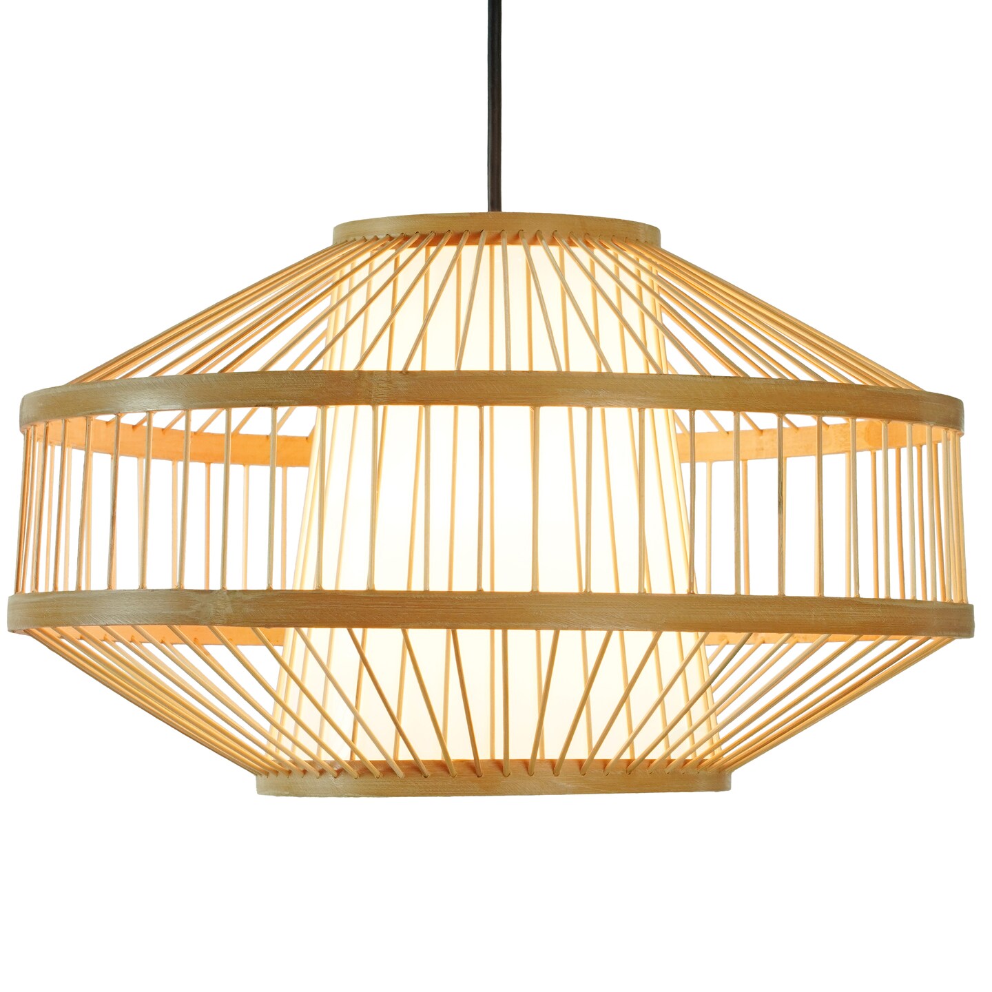 Modern Bamboo Lantern Pendant Lamp Hanging Light Shade for Entryway and Living Room