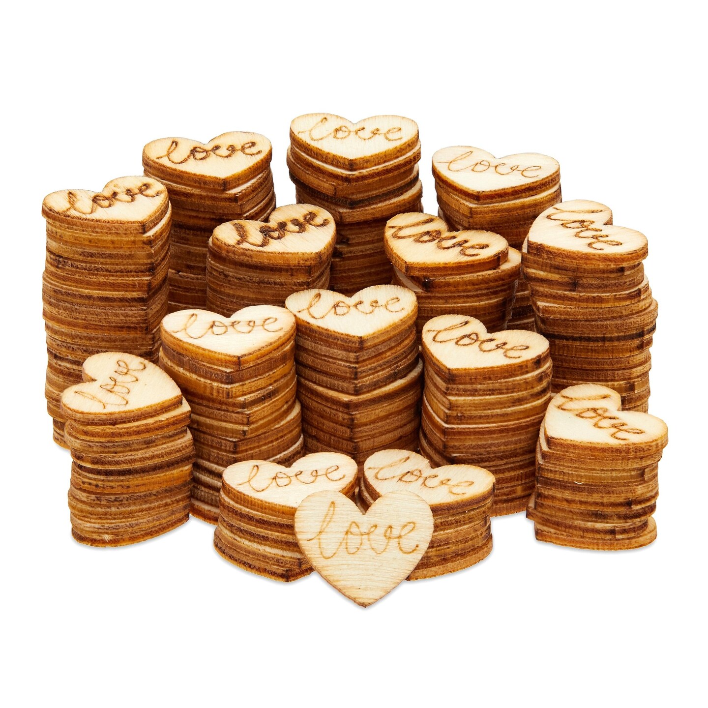 200 Pack Engraved Wood Heart Table Confetti, Small Wooden Hearts