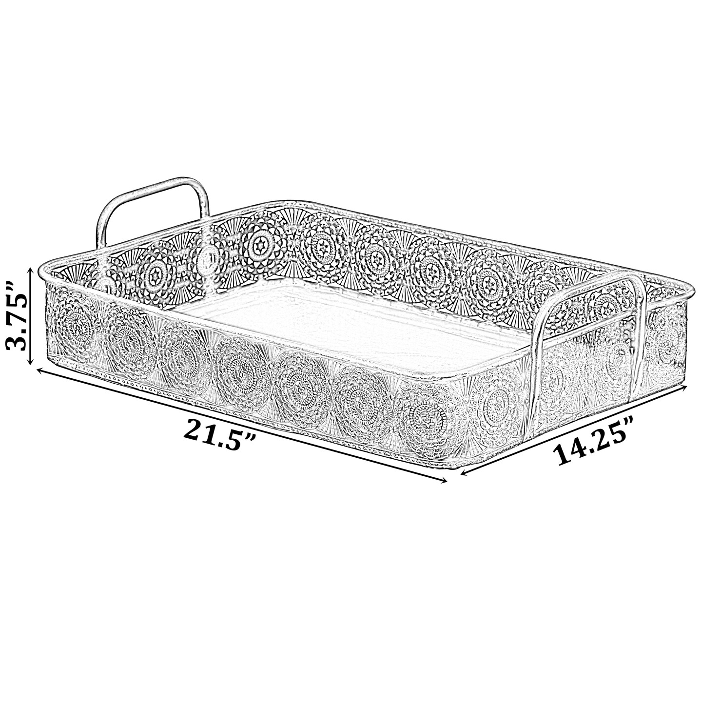 Metal Gold Rectangular Serving Tray with Oval Design and Handles