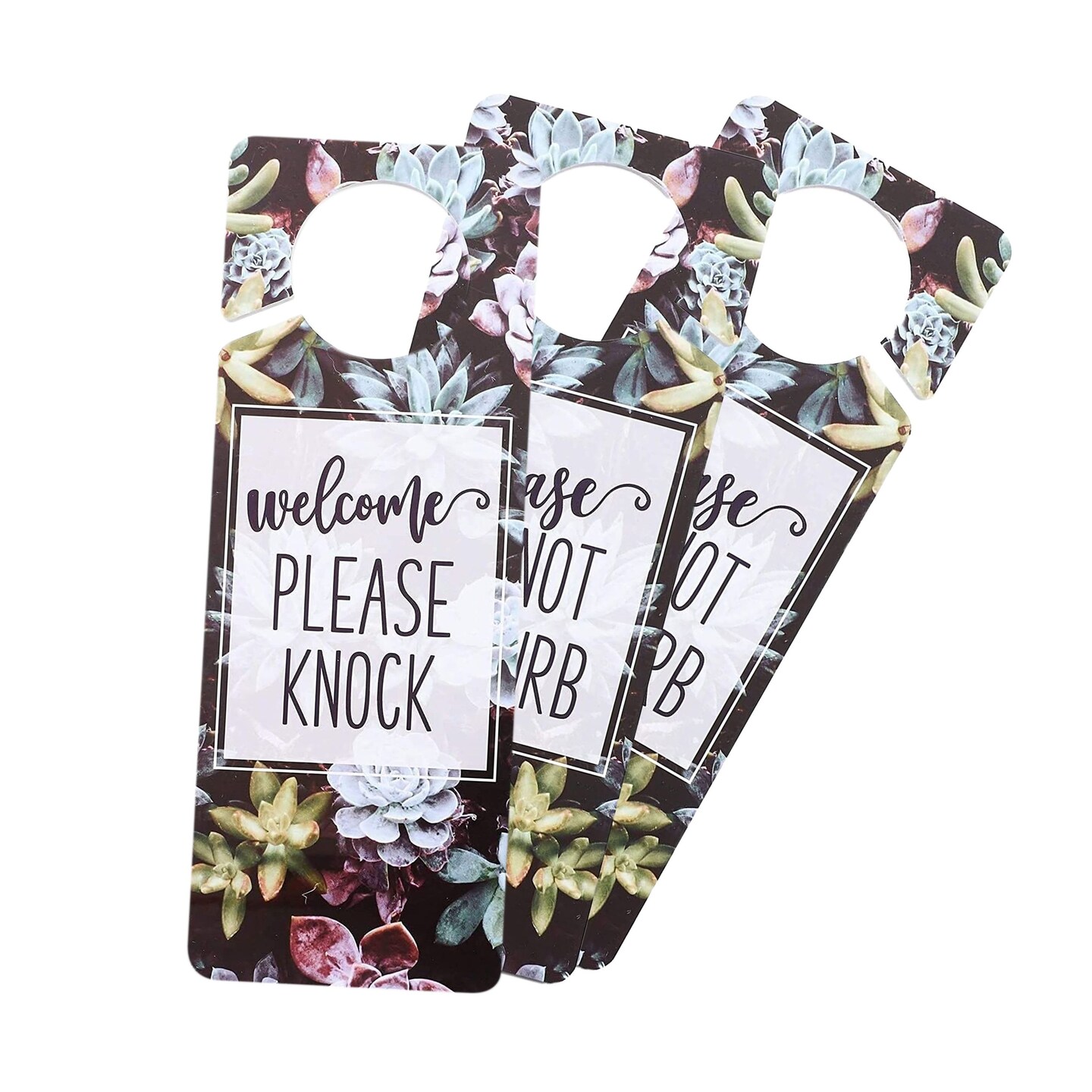 3 Pack Do Not Disturb Door Hanger Sign, Welcome Please Knock, Double Sided (Succulents)