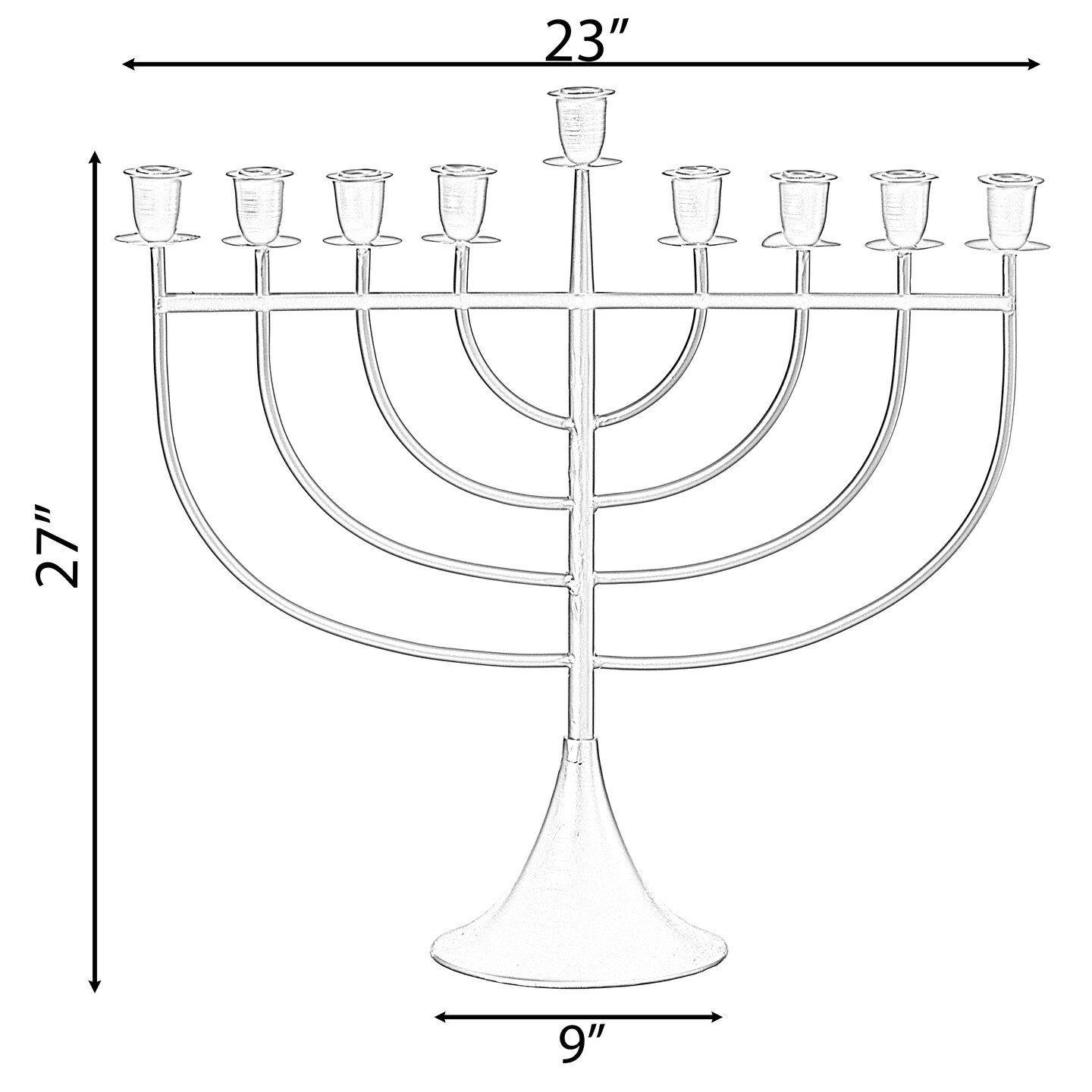 Modern Solid Metal Judaica Hanukkah Menorah 9 Branched Candelabra