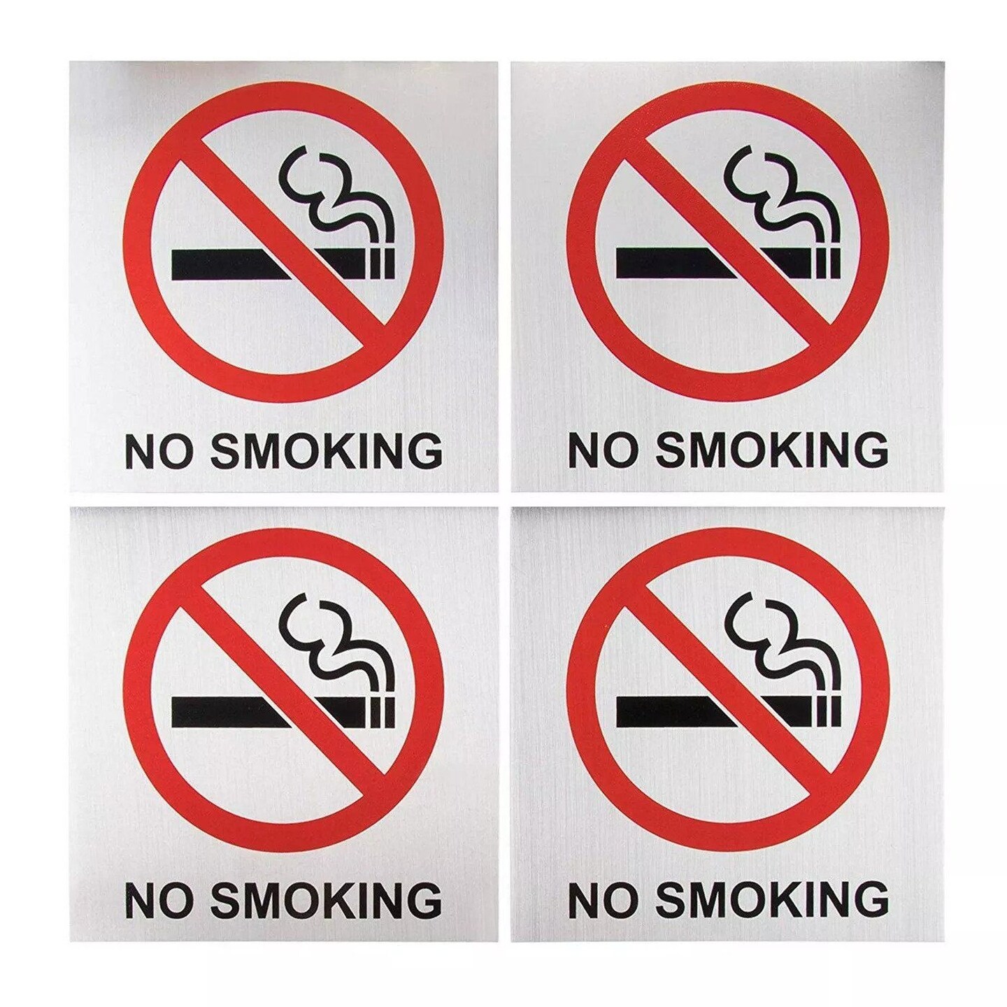 4-Pack 5.5 x 5.5 Inch No Smoking Signs for Business - Self-Adhesive Metal Stickers for Homes, Vehicles and Outdoors