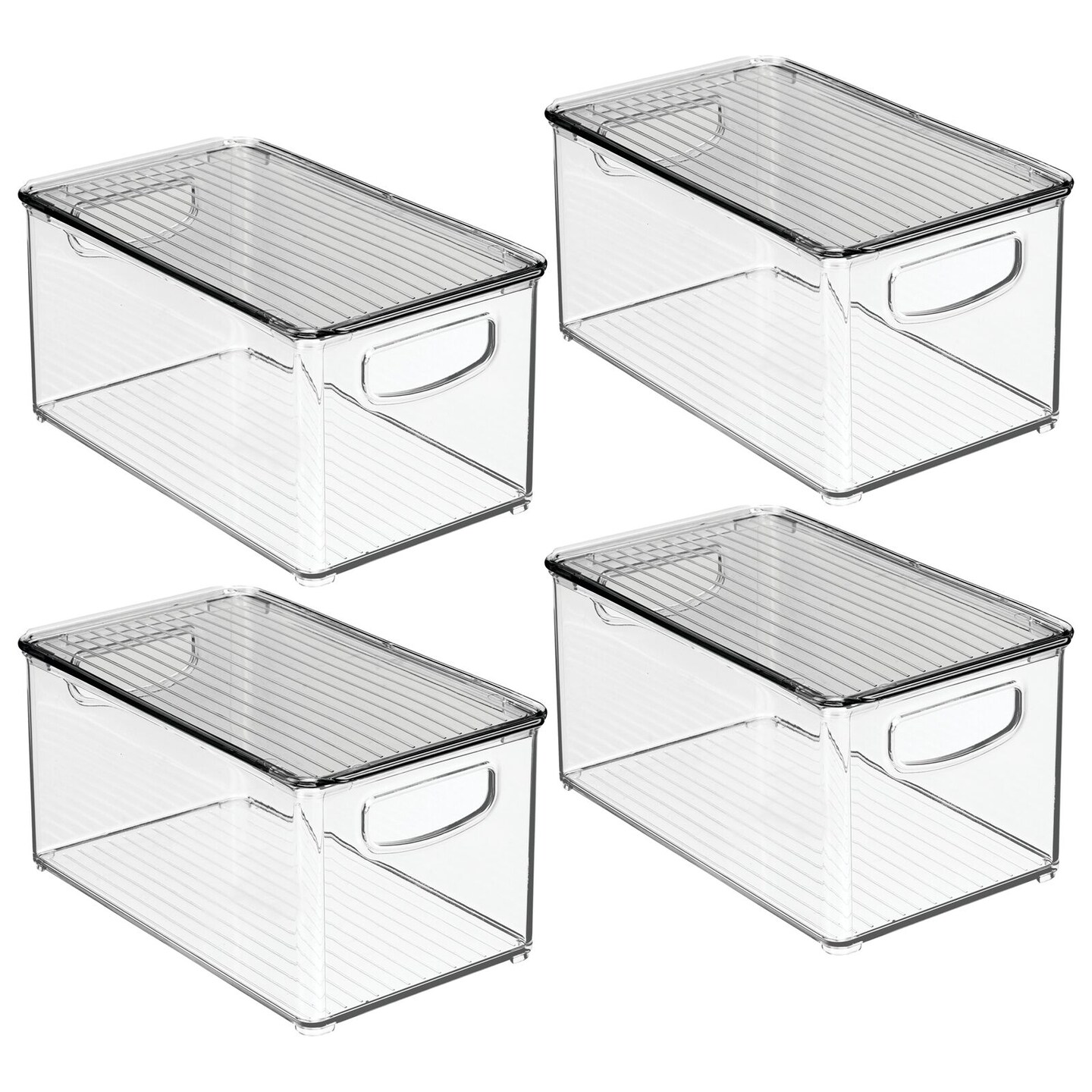 mDesign Small Plastic Office Storage Container Bin with Handles, 4 Pack - Clear