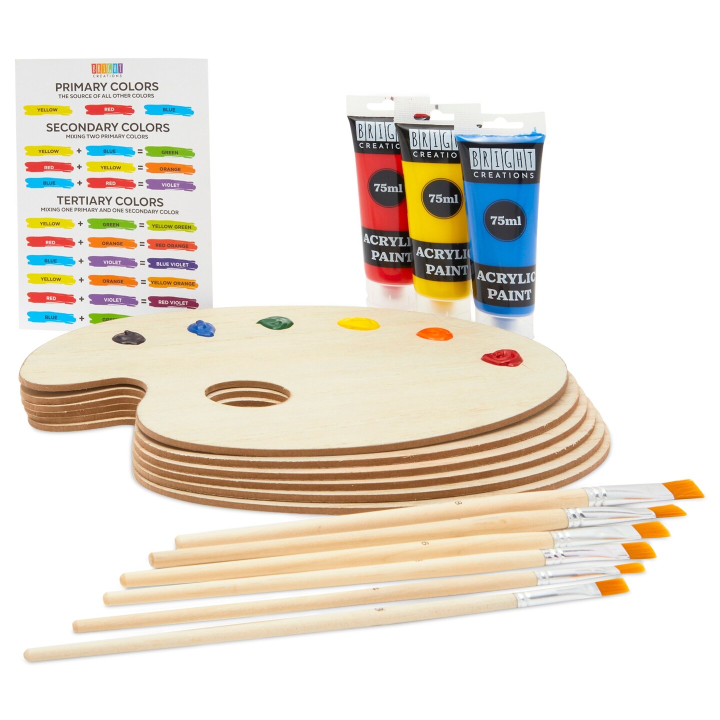 Wooden Oval Painting Palette Kit with Brushes and Acrylic Paint Tubes (15 Pieces)