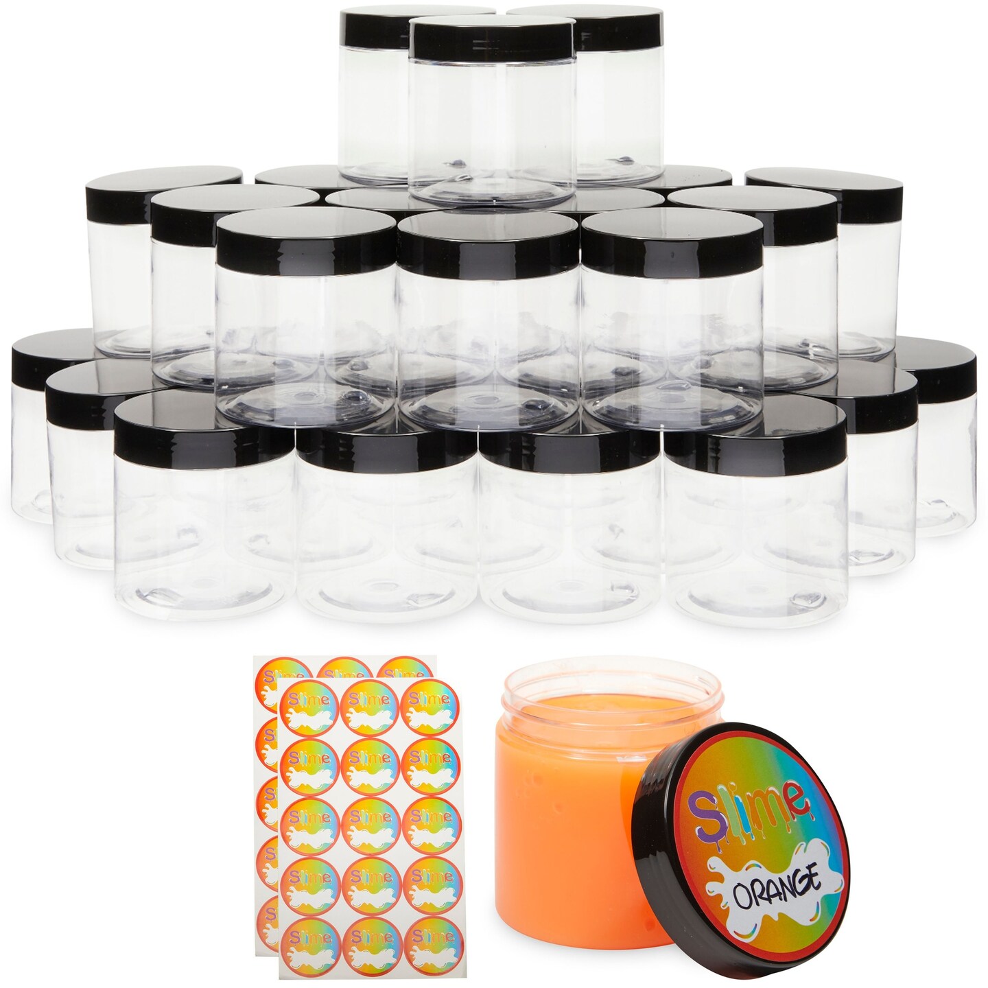 Empty Slime Storage Containers with Lids, Clear Plastic Jars with Labels (6 oz, 30 Pack)