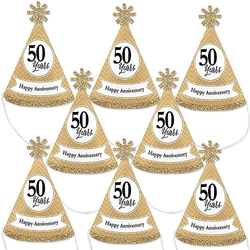 Big Dot of Happiness We Still Do - 50th Wedding Anniversary - Mini Cone Anniversary Party Hats - Small Little Party Hats - Set of 8