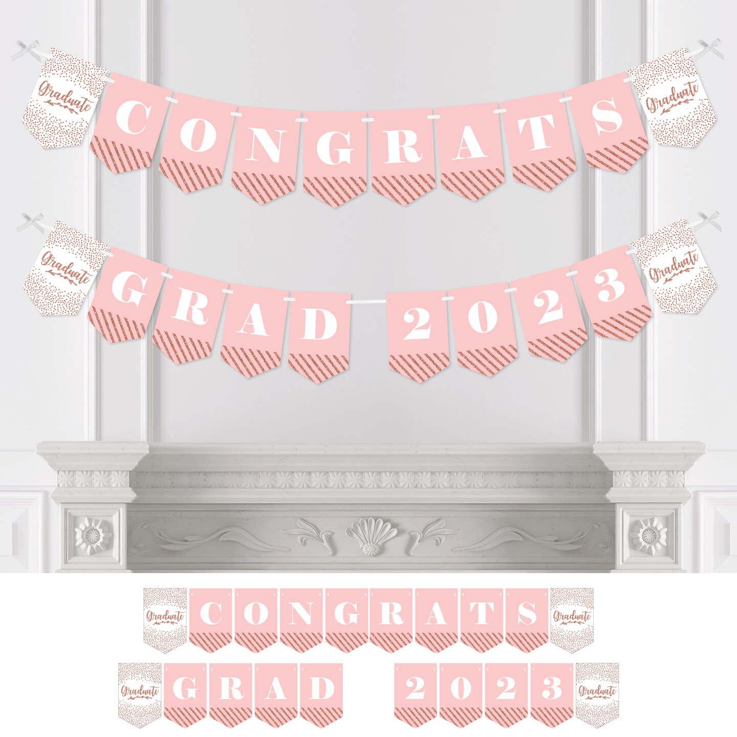 Big Dot of Happiness Rose Gold Grad - 2023 Graduation Party Bunting Banner - Party Decorations - Congrats Grad 2023