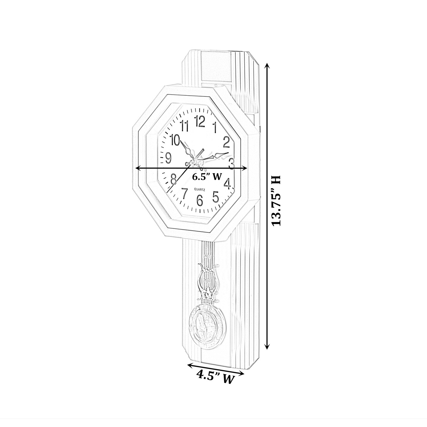 Wood-Look Pendulum Plastic Wall Clock, Vintage Farmhouse Decor for Living Room, Kitchen, or Dining Room, Silent Clock with Roman Numerals, Battery Powered, Large Decorative Wall Clock, Easy-to-Read